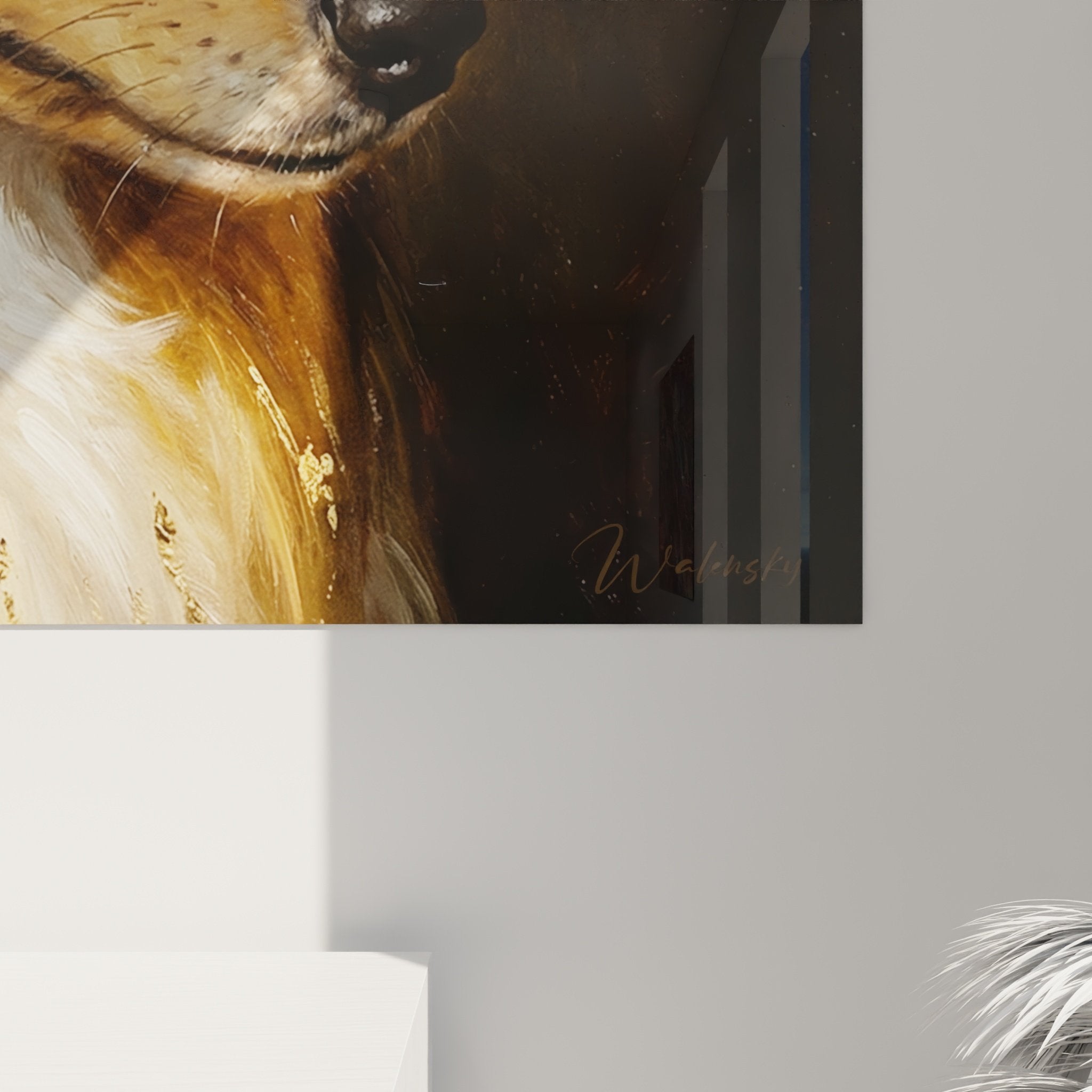 Vue d'ensemble tableau Collie majestueux, portrait canin aux tons chauds, décoration murale élégante et apaisante