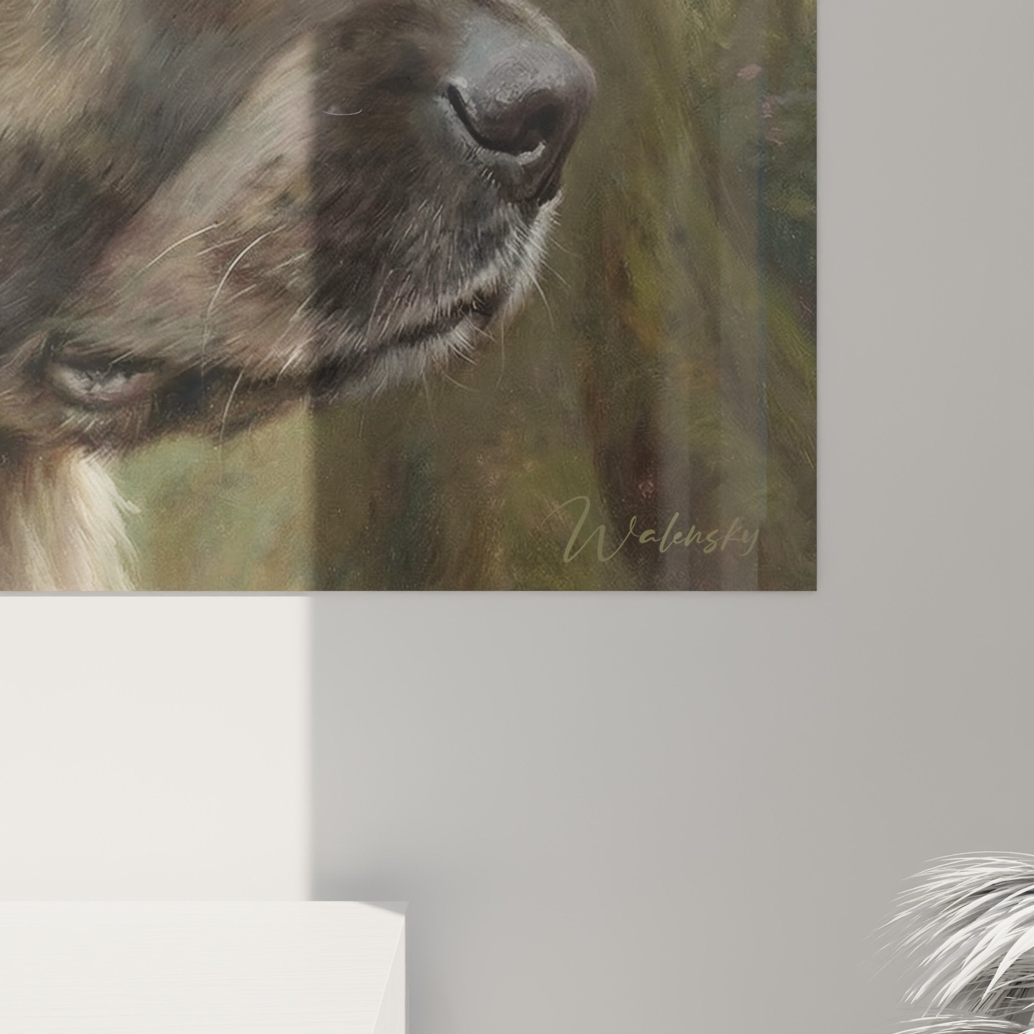 Vue d'ensemble portrait Leonberg couronné fleurs tons pastel décoration murale