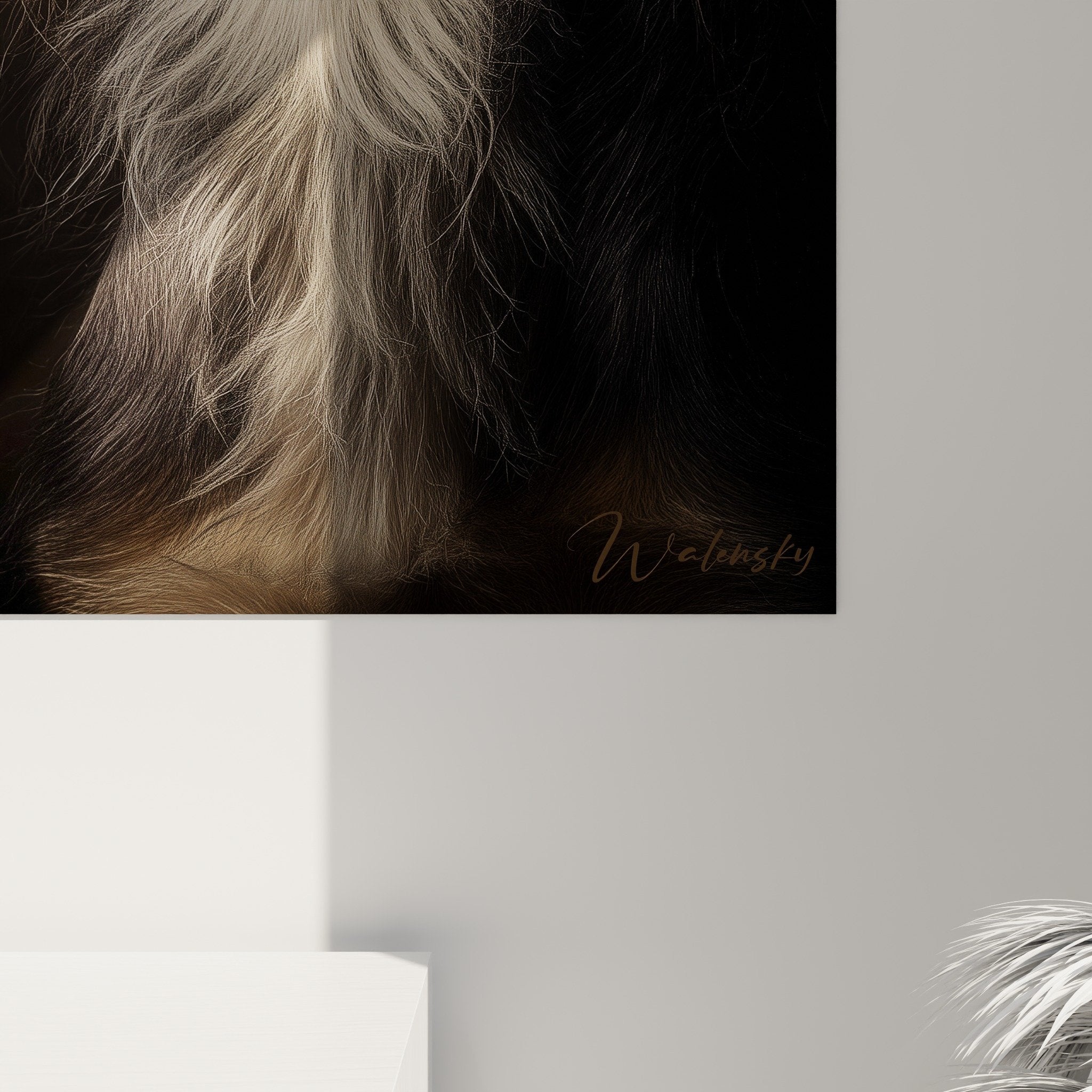 Vue d'ensemble tableau portrait Saluki levrier noble, composition artistique tons naturels, decoration raffinee