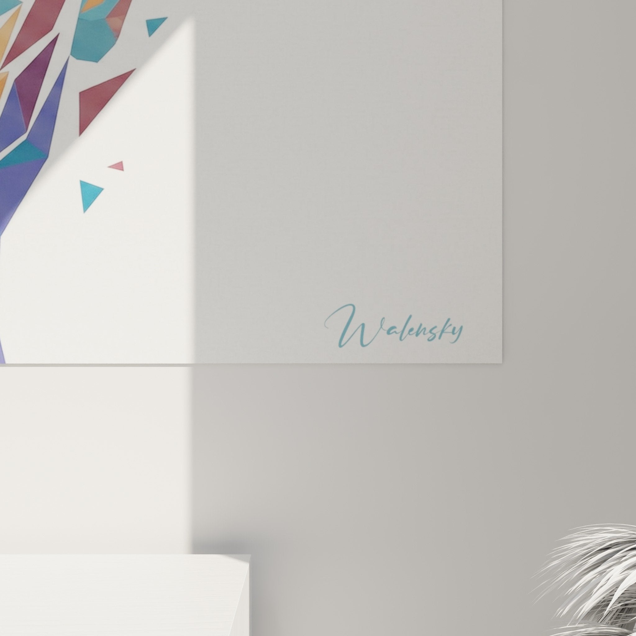 Vue ensemble portrait street art geometrique triangles colores fragments dispersion decoration murale moderne