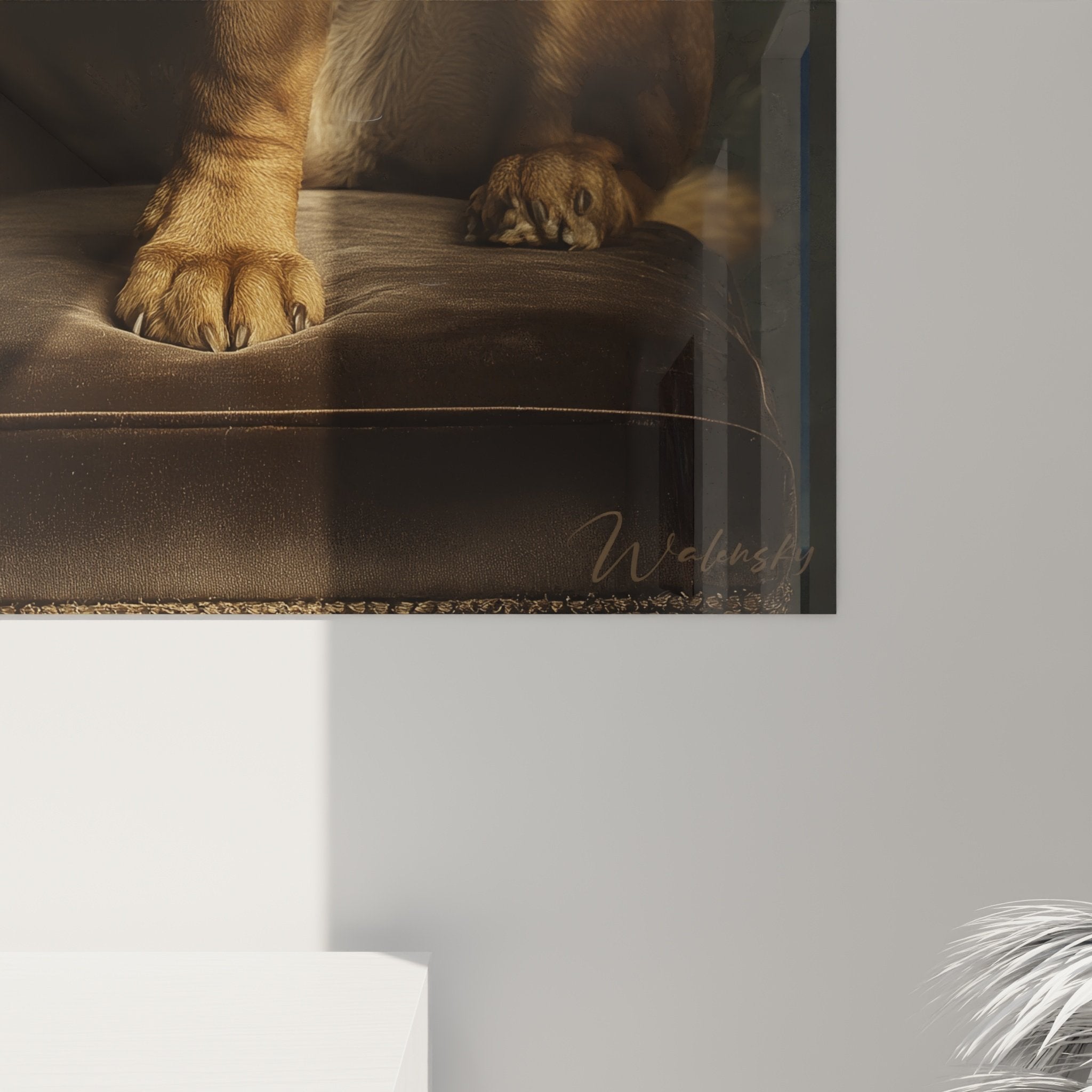 Gesamtansicht Gemälde Shar Pei Rehfarben sitzend in noblem Sitz, Hundekunstwerk moderne Innenraumdekoration