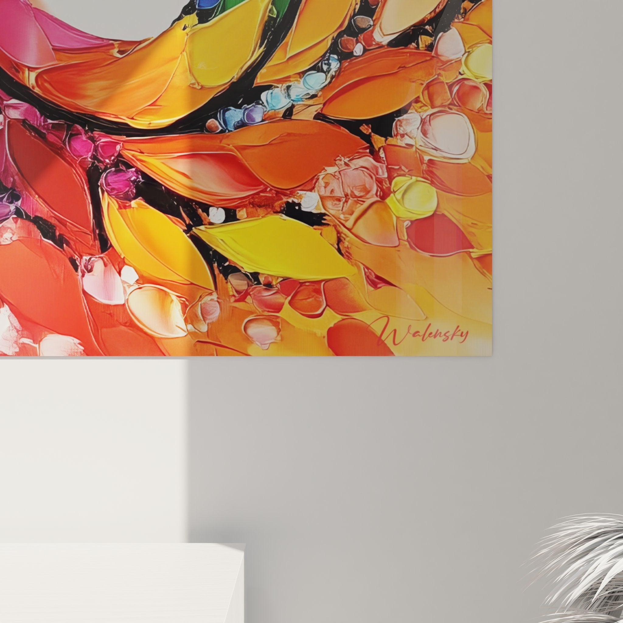 Vue ensemble tableau spirale colorée abstrait - œuvre art contemporain décoration intérieure