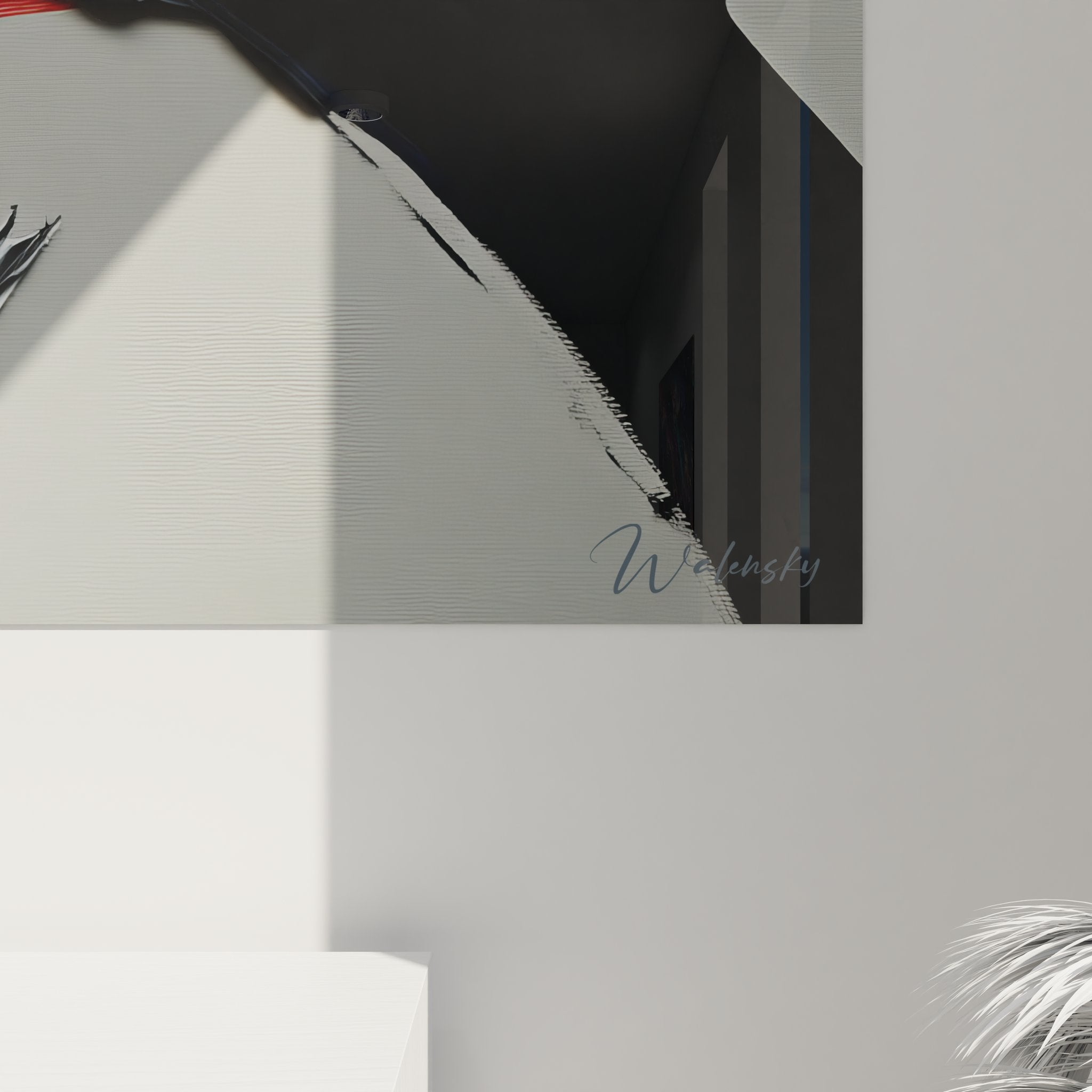 Vue ensemble tableau abstrait dynamique dans intérieur moderne avec art mural contemporain minimaliste