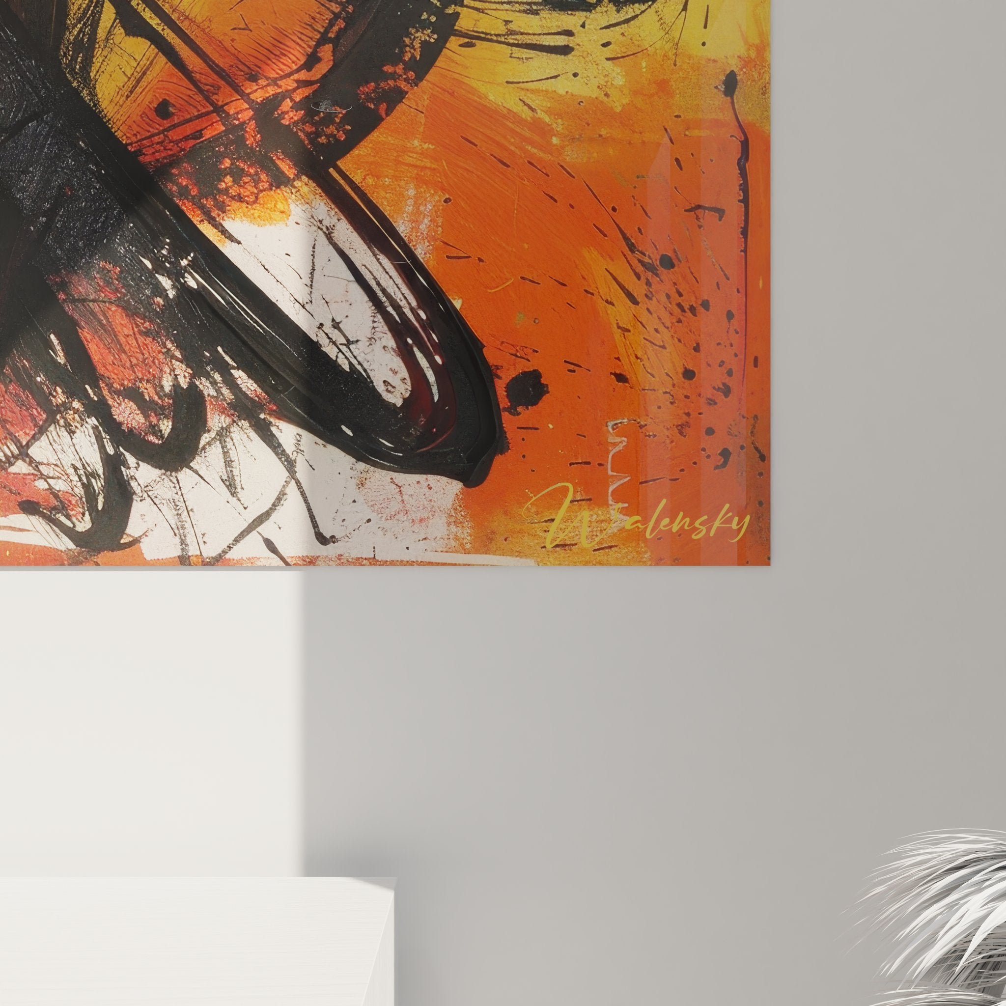 Vue ensemble tableau abstrait expressionniste rouge noir dans intérieur moderne décoration murale