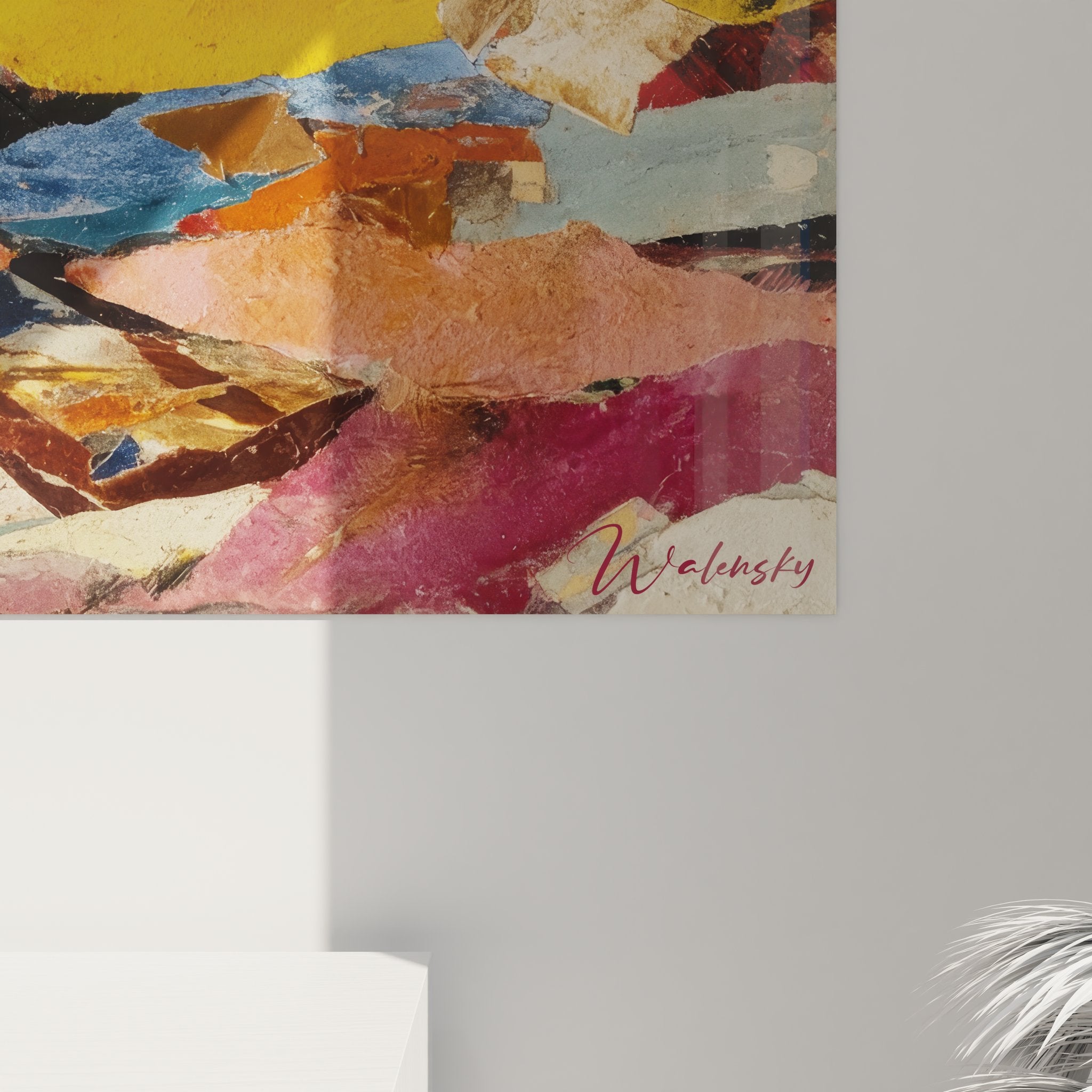 Vue d'ensemble tableau abstrait mural, composition colorée pour décoration intérieure