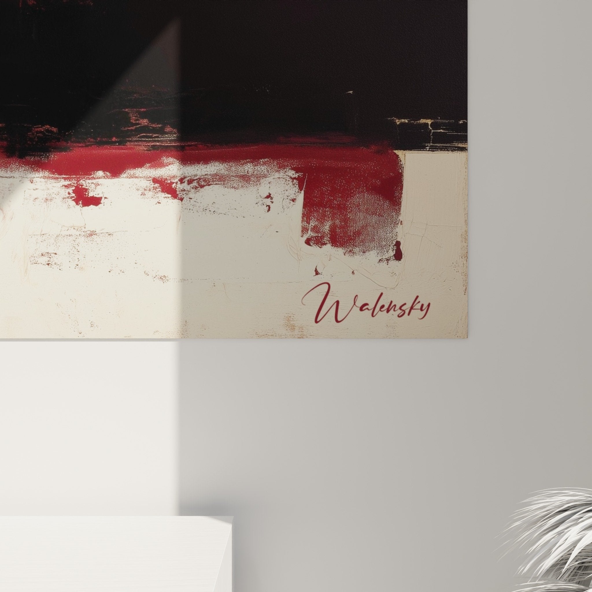 Tableau mural abstrait vue ensemble decoration interieure moderne tons chauds bordeaux beige