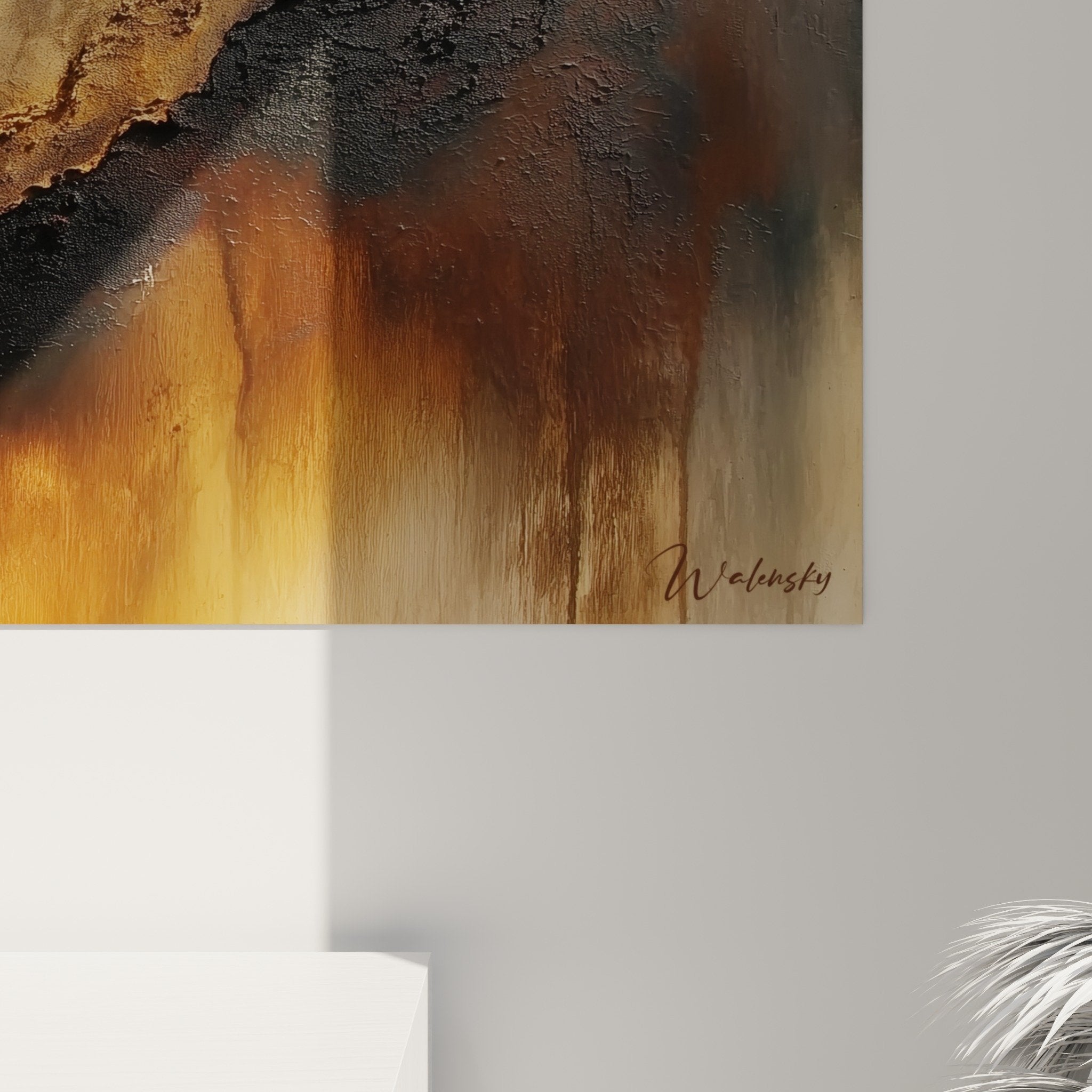 Overview of abstract golden black painting - Feng shui earth composition for zen interior