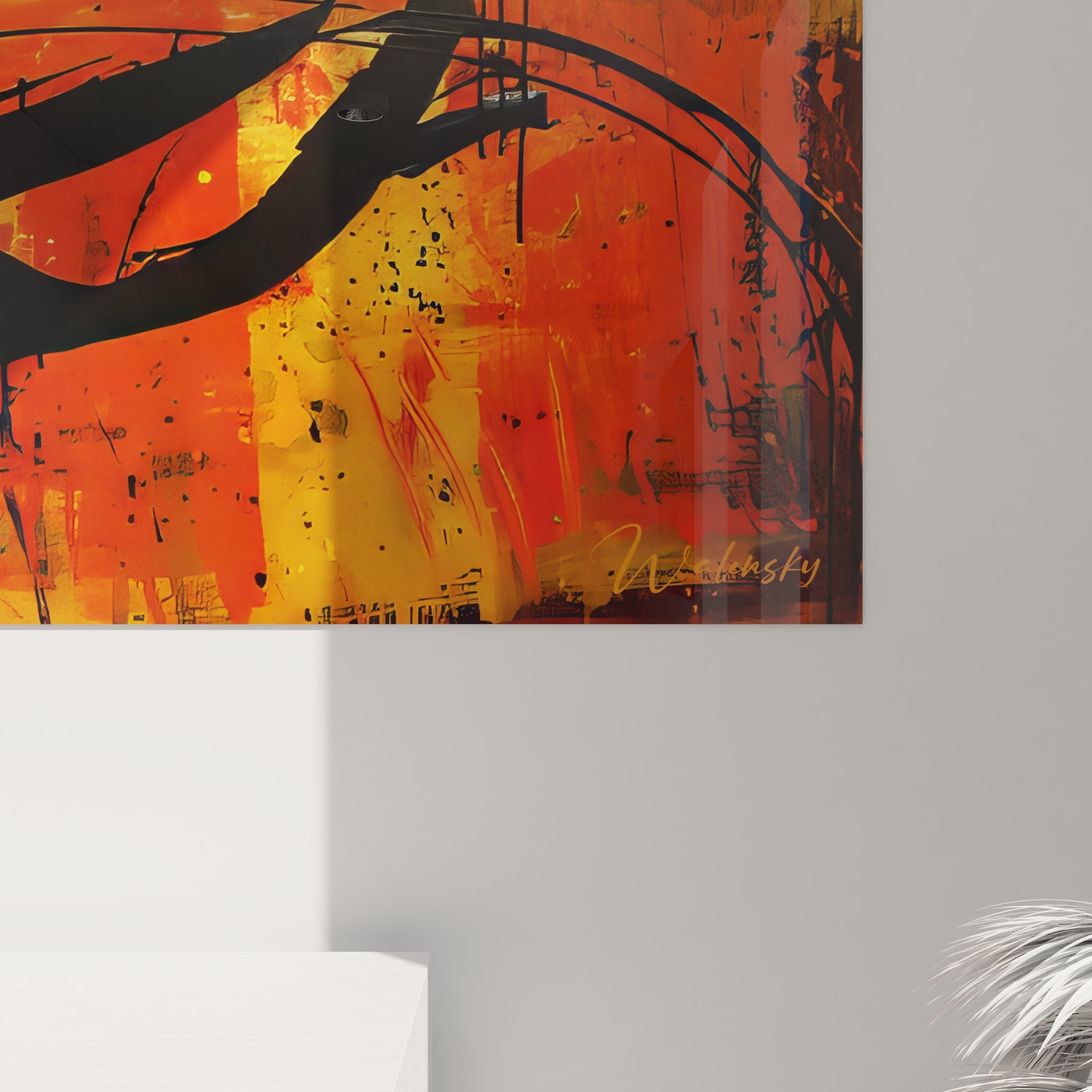 Vue ensemble tableau abstrait expressionniste formes organiques noires composition murale moderne