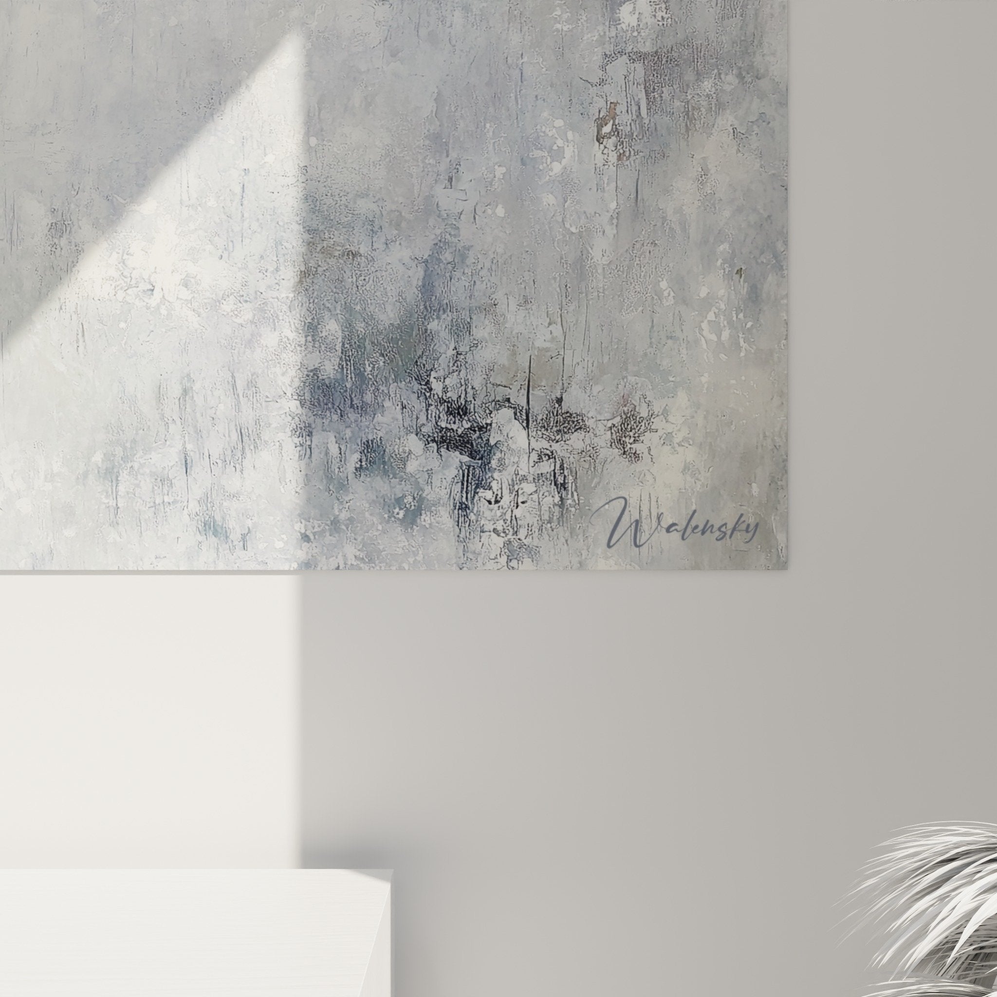 Abstract painting blue tones wall art contemporary decoration feng shui metal