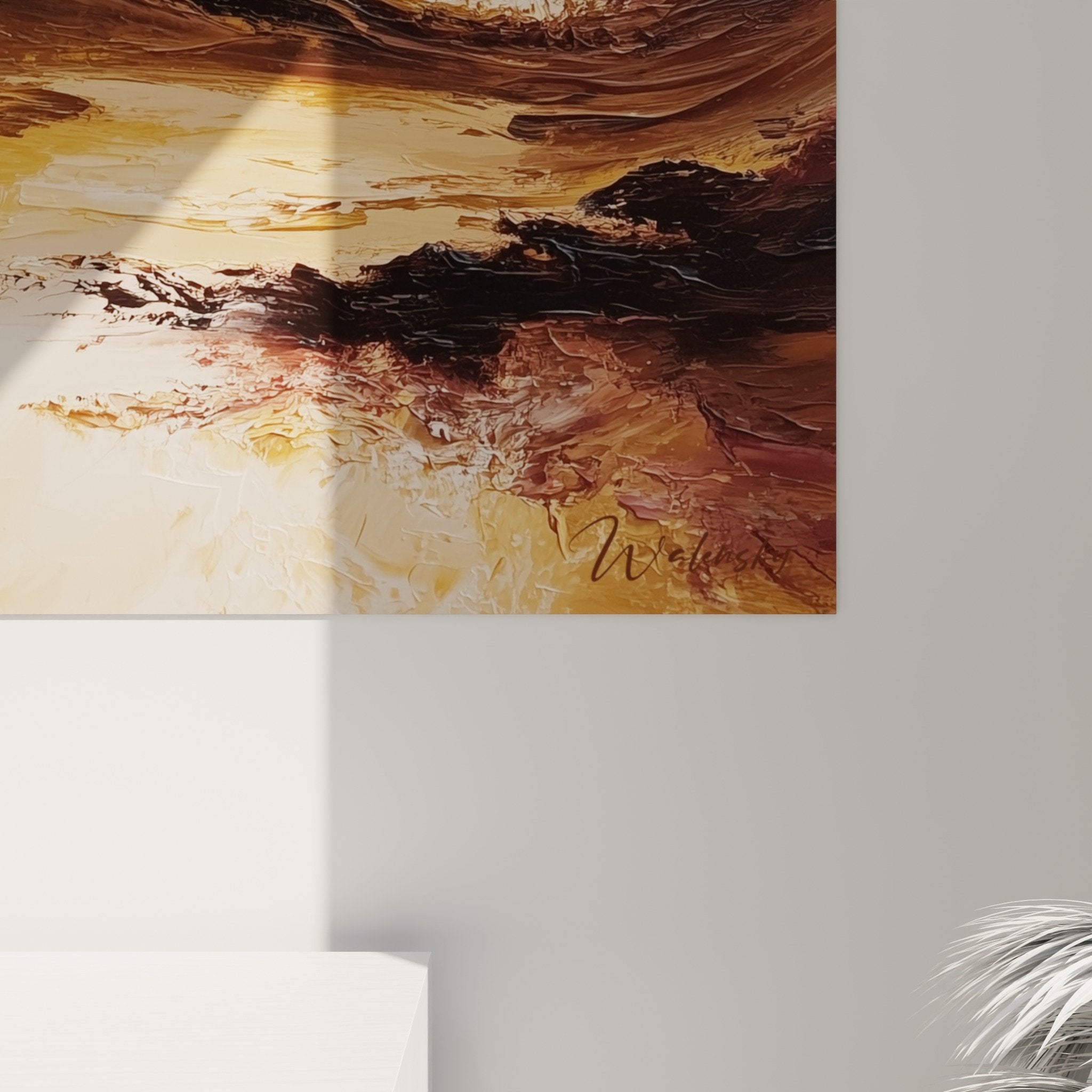 Abstract swirl wall art painting earth tones warm colors home decor overview