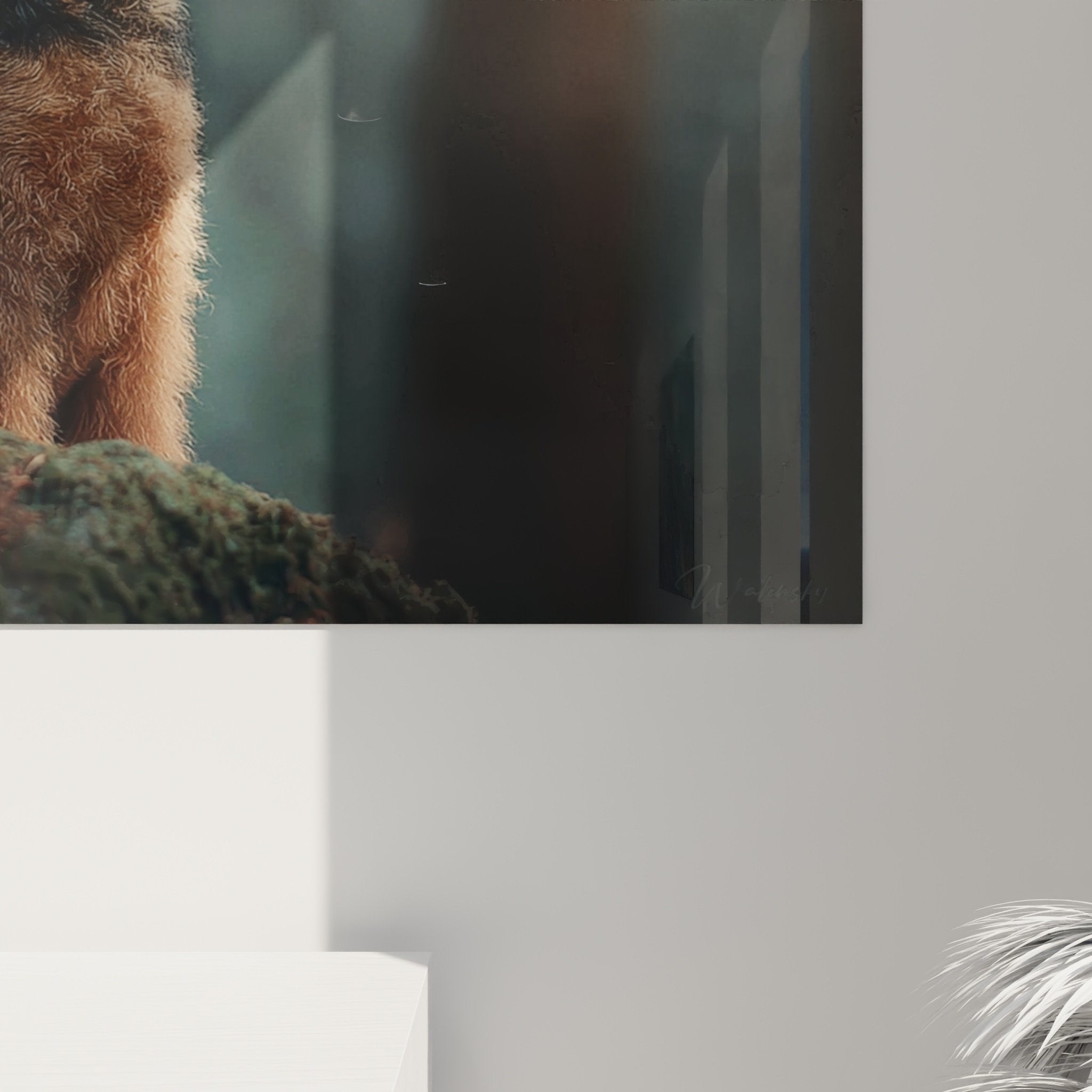 Vue d'ensemble du tableau Airedale Terrier contemplatif dans un intérieur moderne et épuré