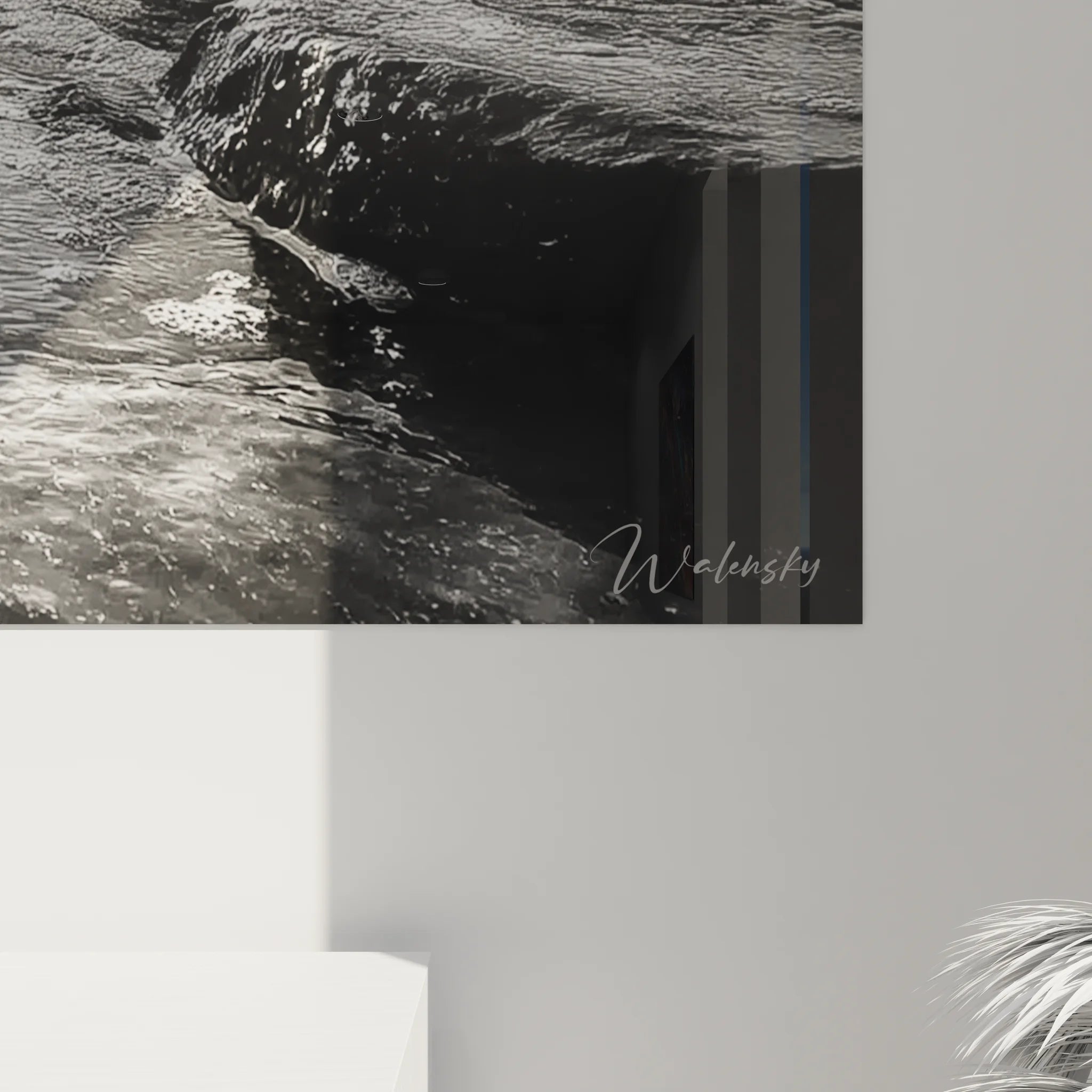 Vue ensemble tableau ancre marine paysage côtier noir et blanc déco murale