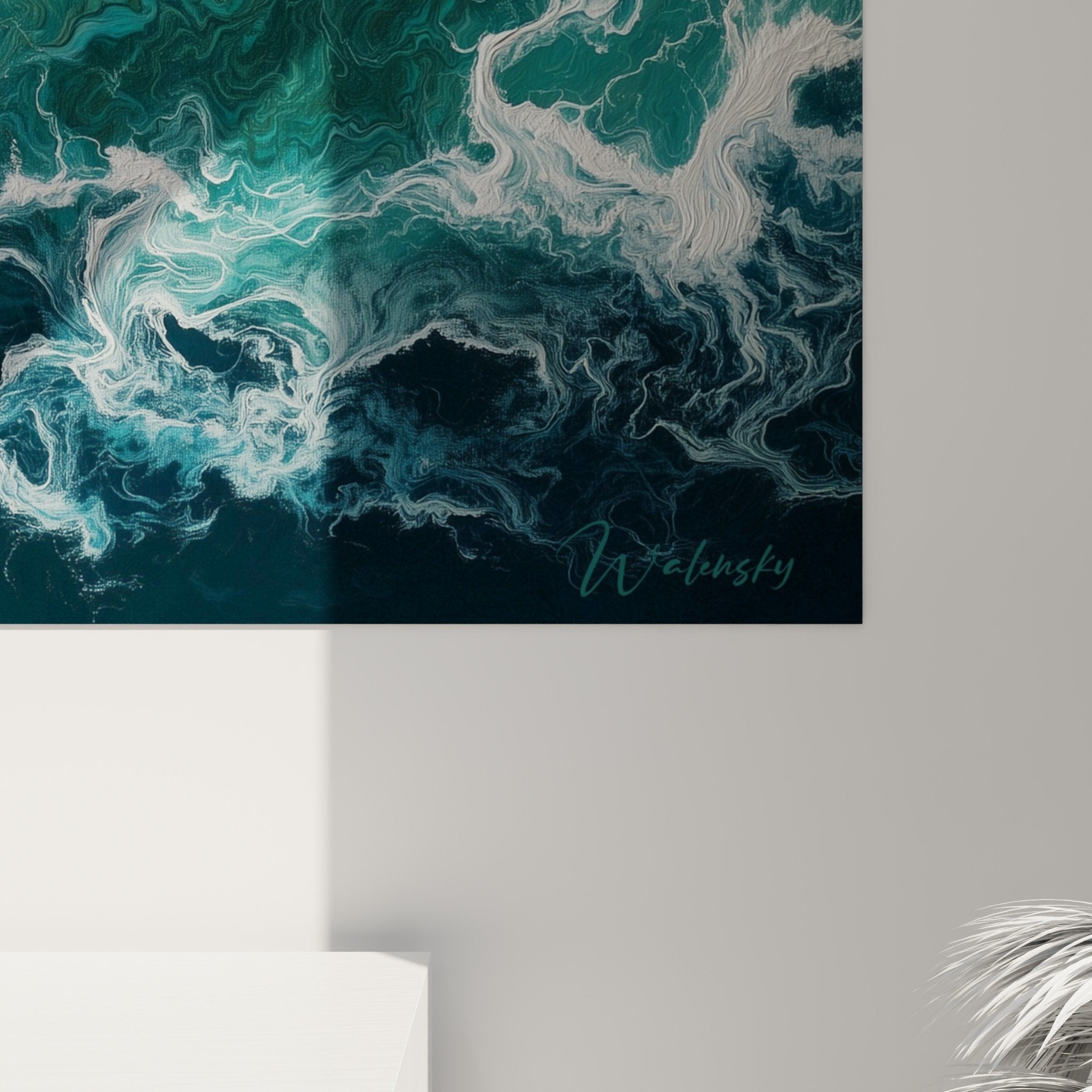 Turquoise water swirls wall art feng shui home decor full view
