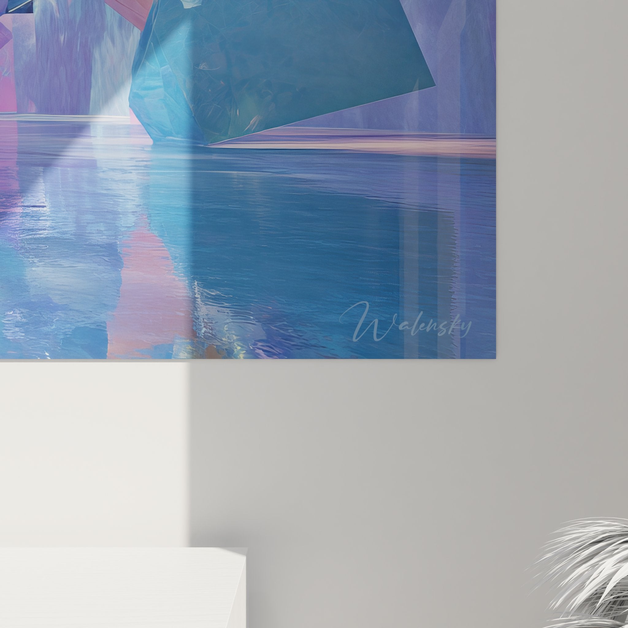 Vue d'ensemble tableau architecture futuriste cristaux géométriques décoration murale design moderne