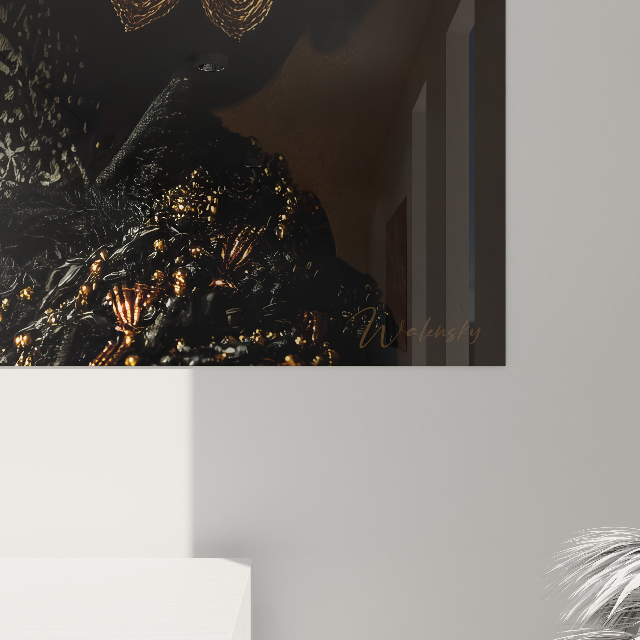 Vue ensemble tableau mural art africain femme ornements dorés décoration intérieure moderne