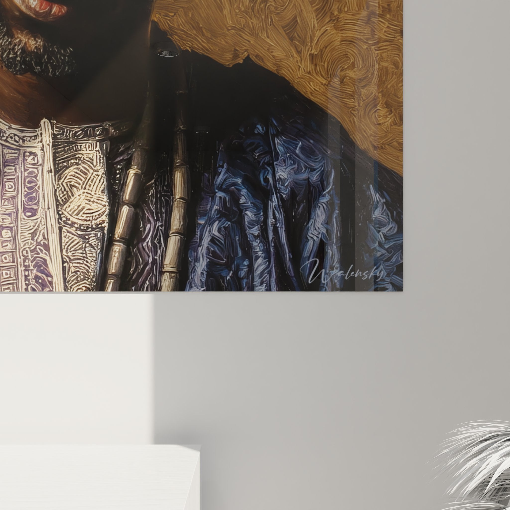 Vue ensemble tableau portrait africain traditionnel décoration murale art ethnique contemporain