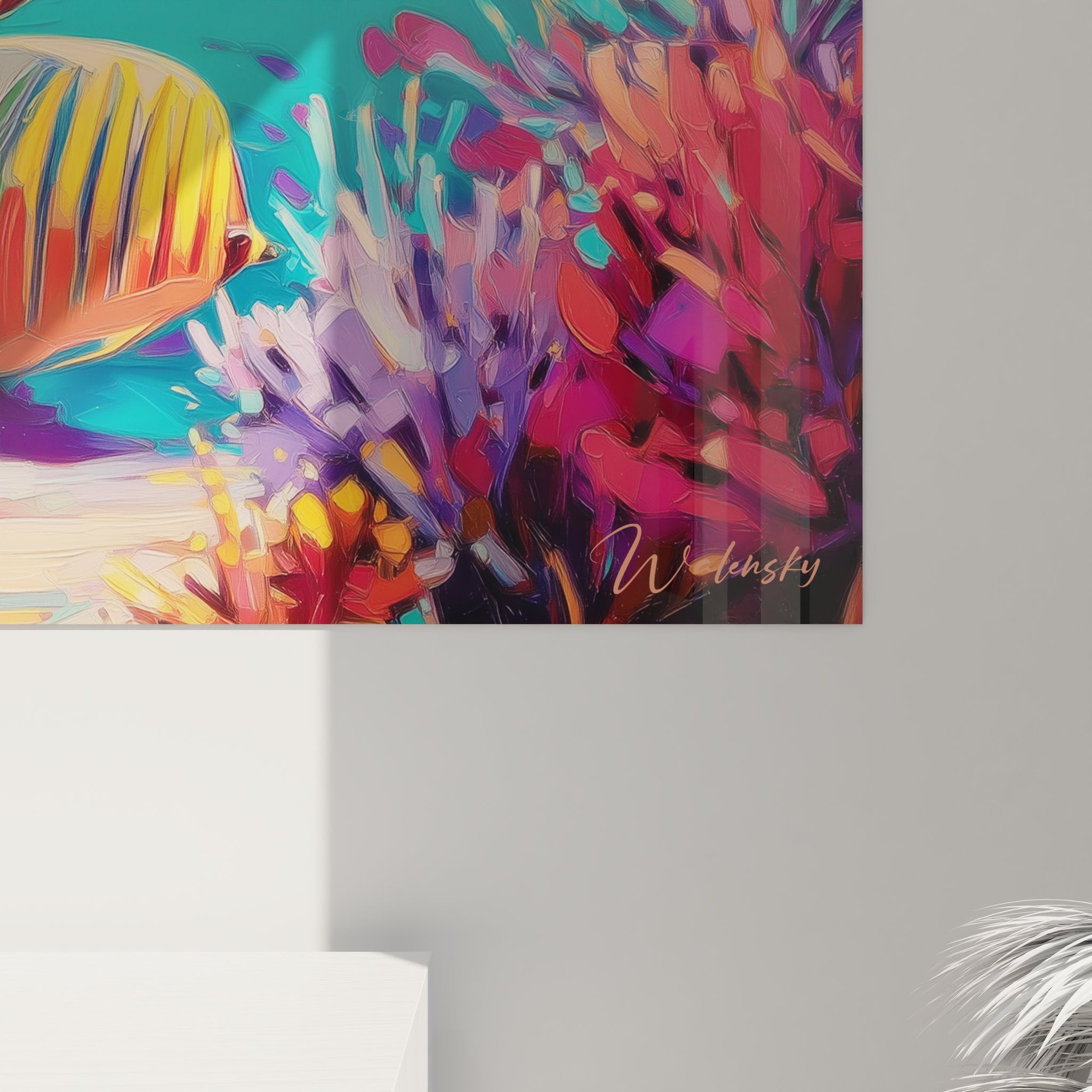 Vue d'ensemble tableau mural récif corallien tropical, art aquatique pour décoration intérieure marine