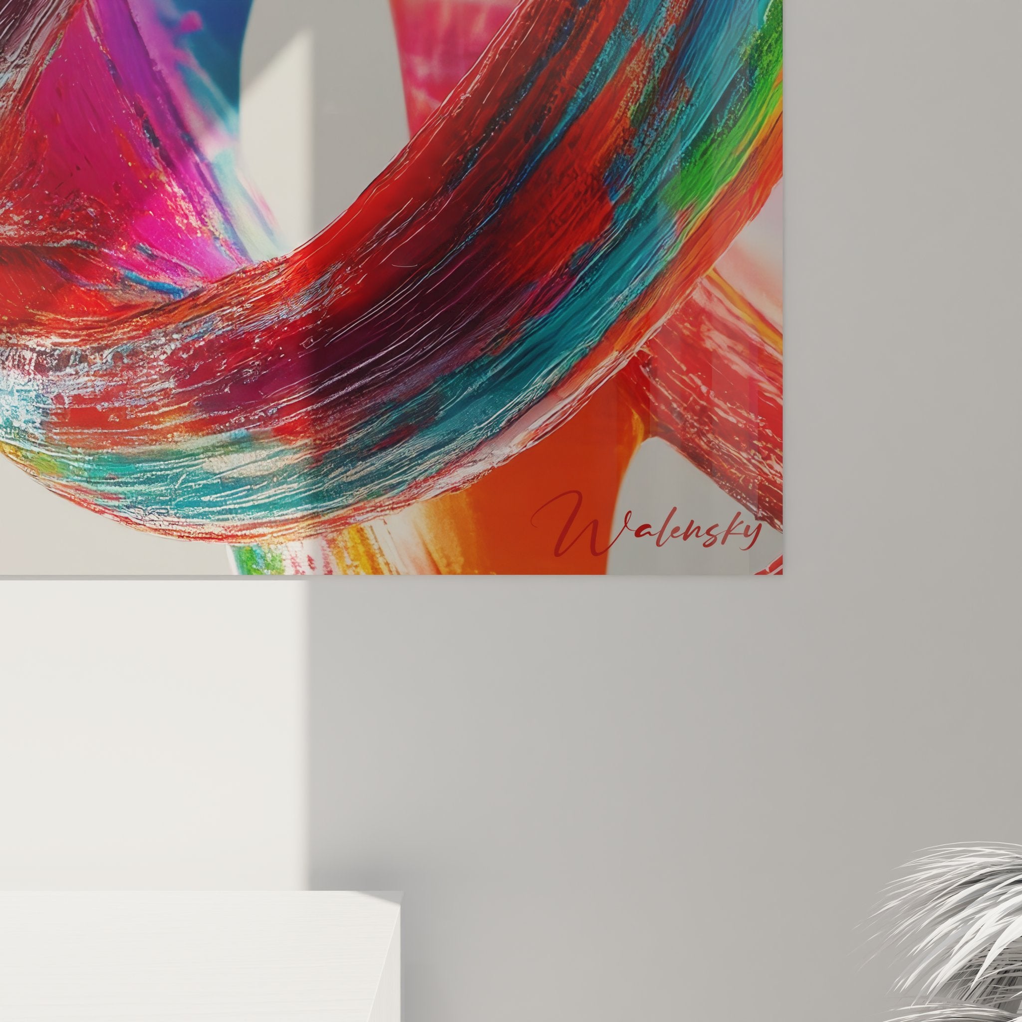 Vue d'ensemble du tableau art génétique exposé, révélant l'impact visuel de la spirale ADN colorée