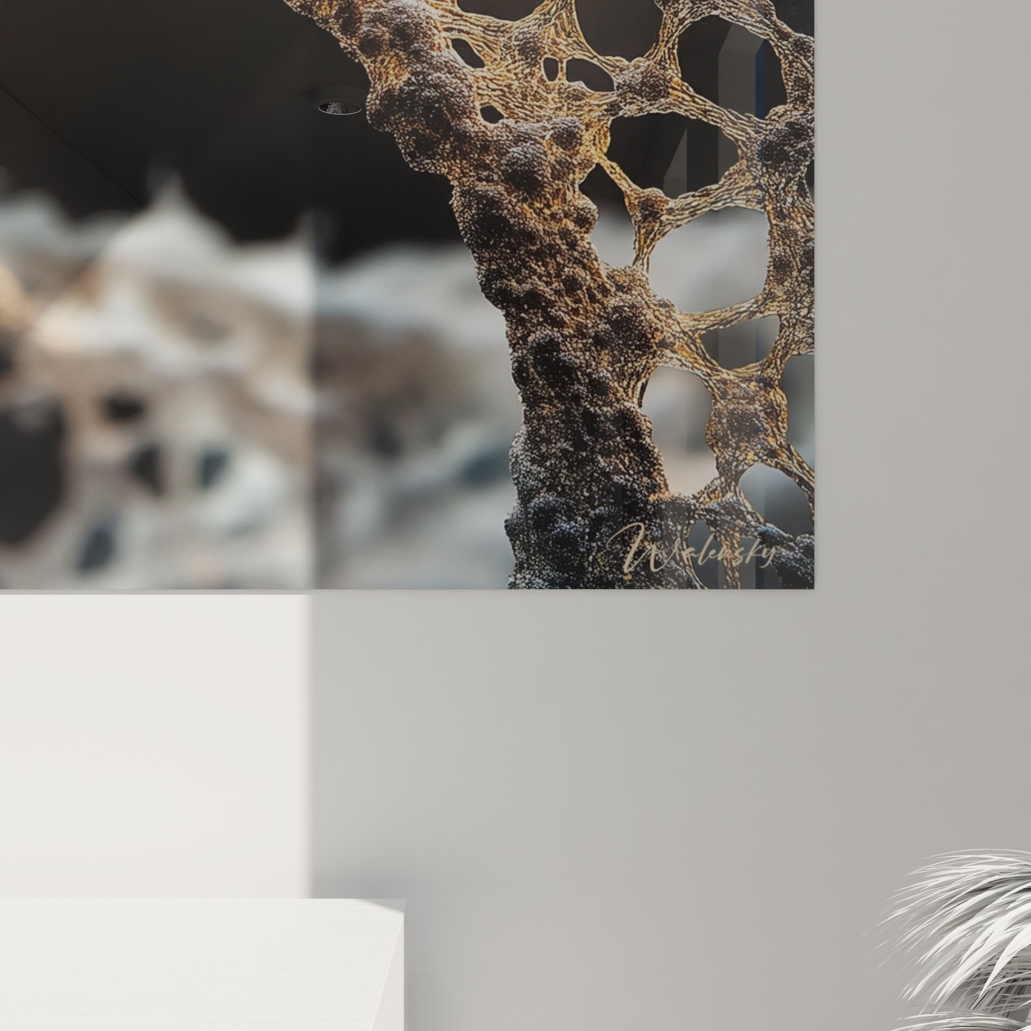 Vue d'ensemble tableau art scientifique ADN structure moléculaire dorée décoration murale moderne