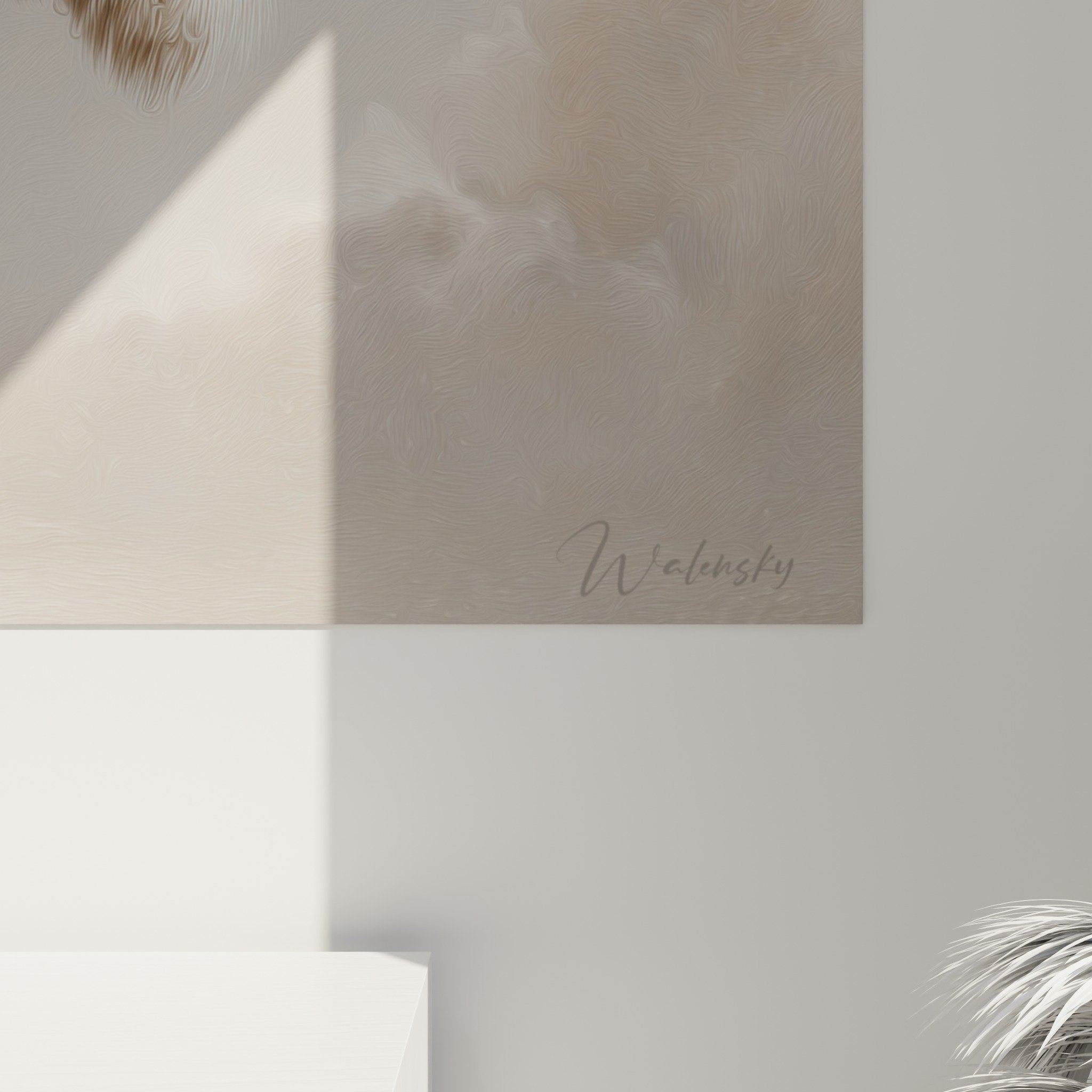 Vue d'ensemble tableau autruche portrait, œuvre décorative salon, art mural contemporain beige