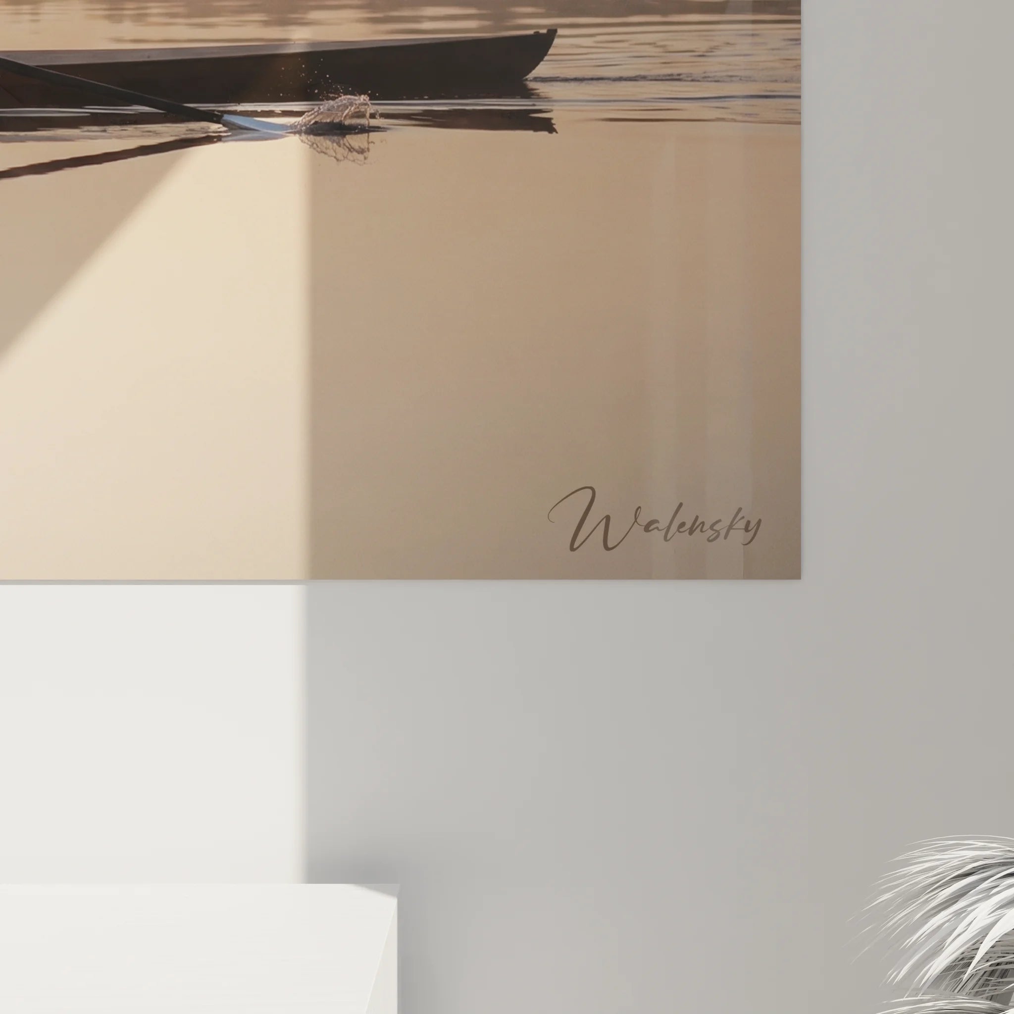 Vue ensemble tableau rameur coucher soleil - art mural aviron pour décoration moderne