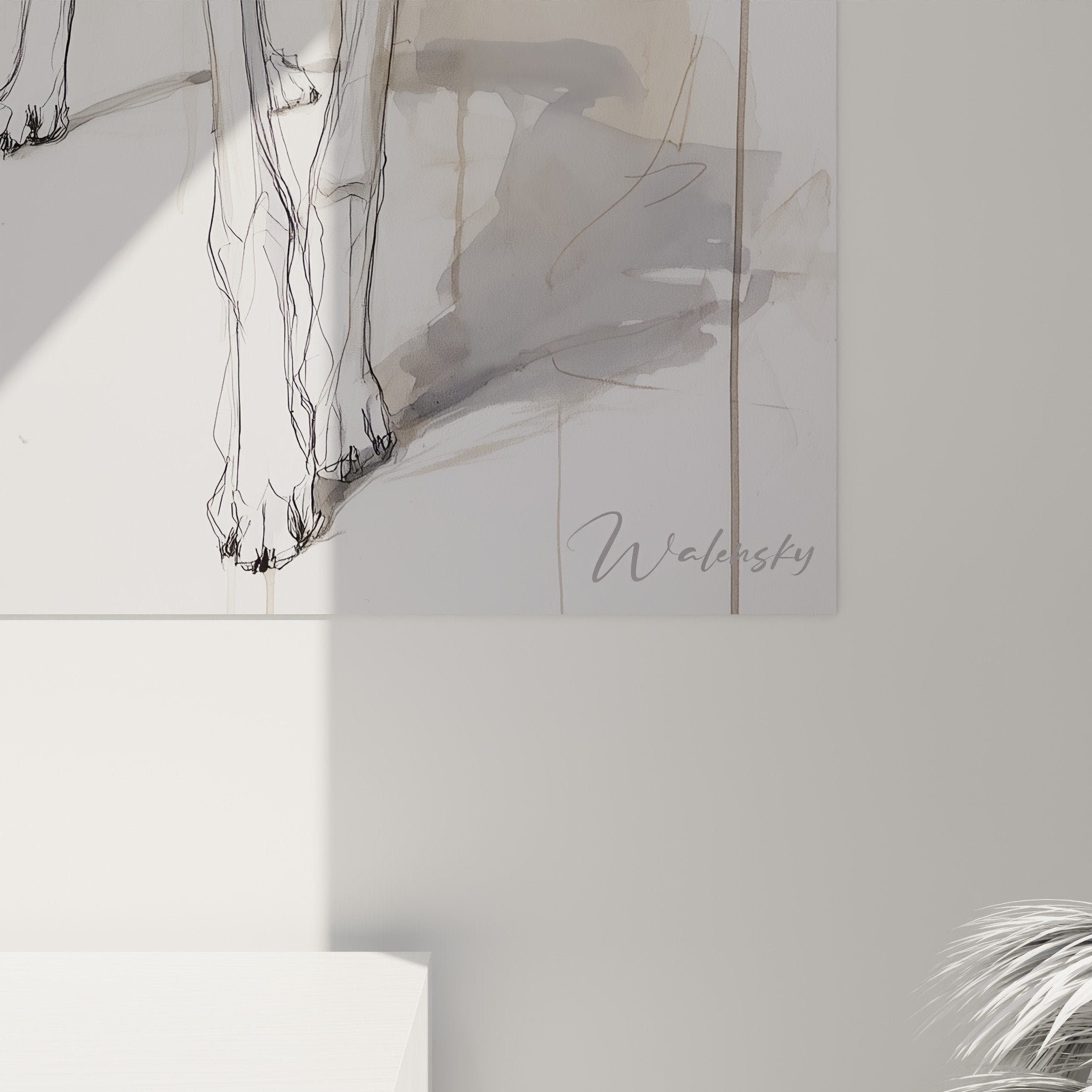 Übersicht Barsoi-Skizze Gemälde beige, raffinierte Hundekunst in zeitgenössischem Interieur