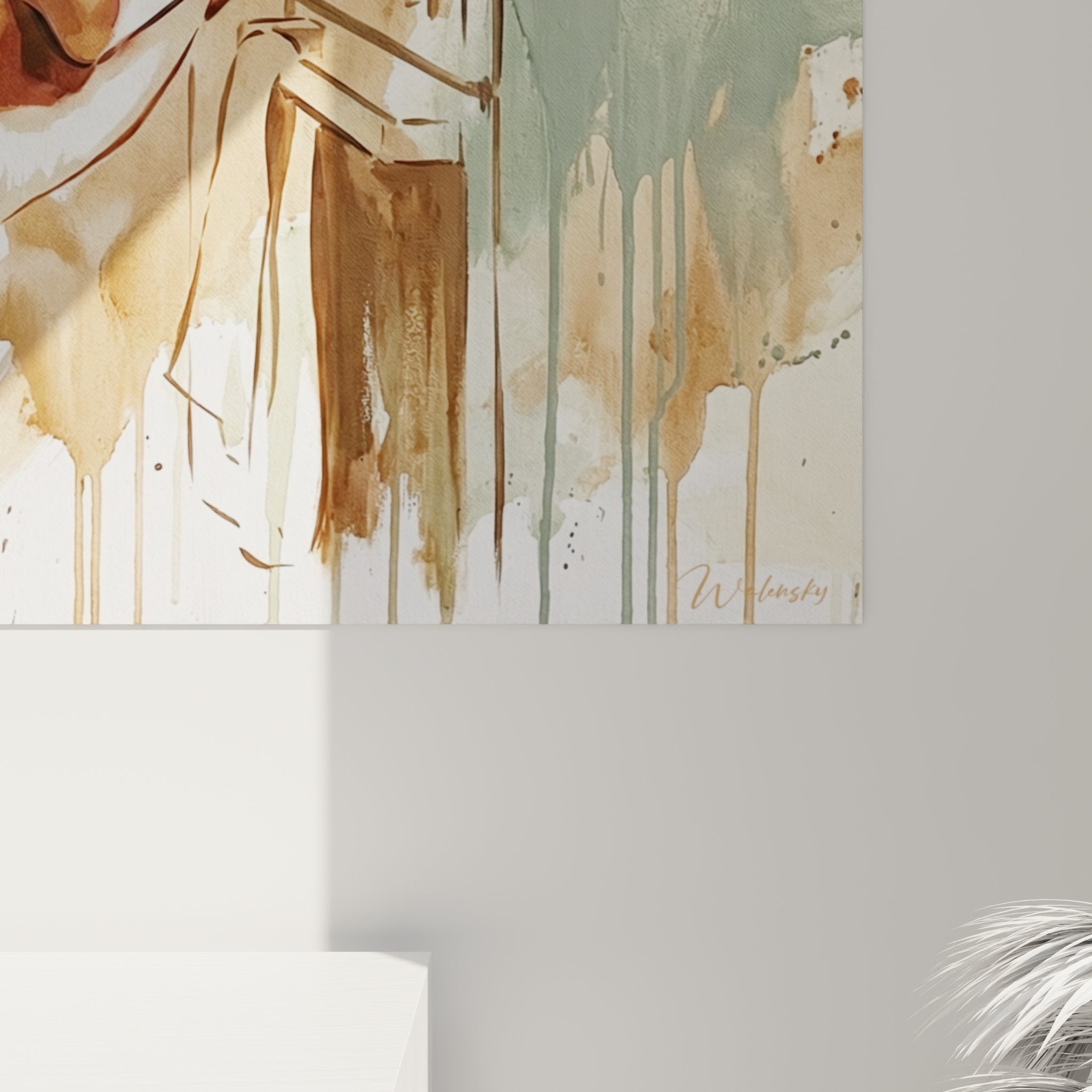 Vue d'ensemble tableau mural Basenji style aquarelle contemporain décoration intérieure