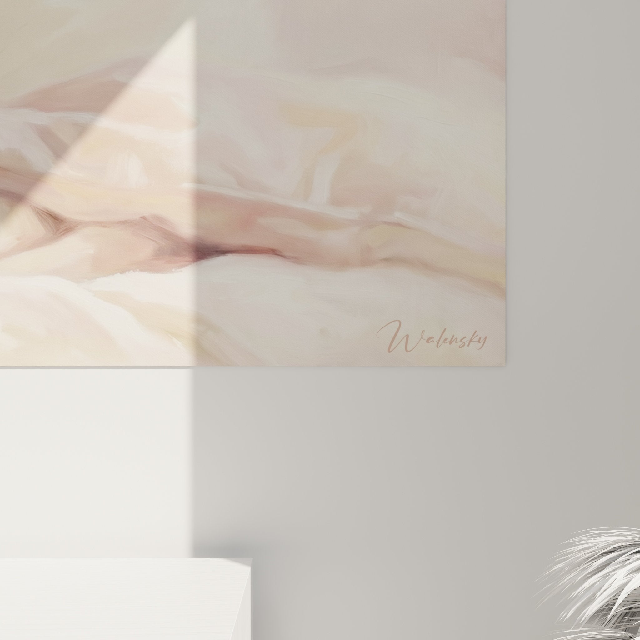 Vue d'ensemble tableau décoratif Basenji blotti, palette rose poudrée pour intérieur moderne