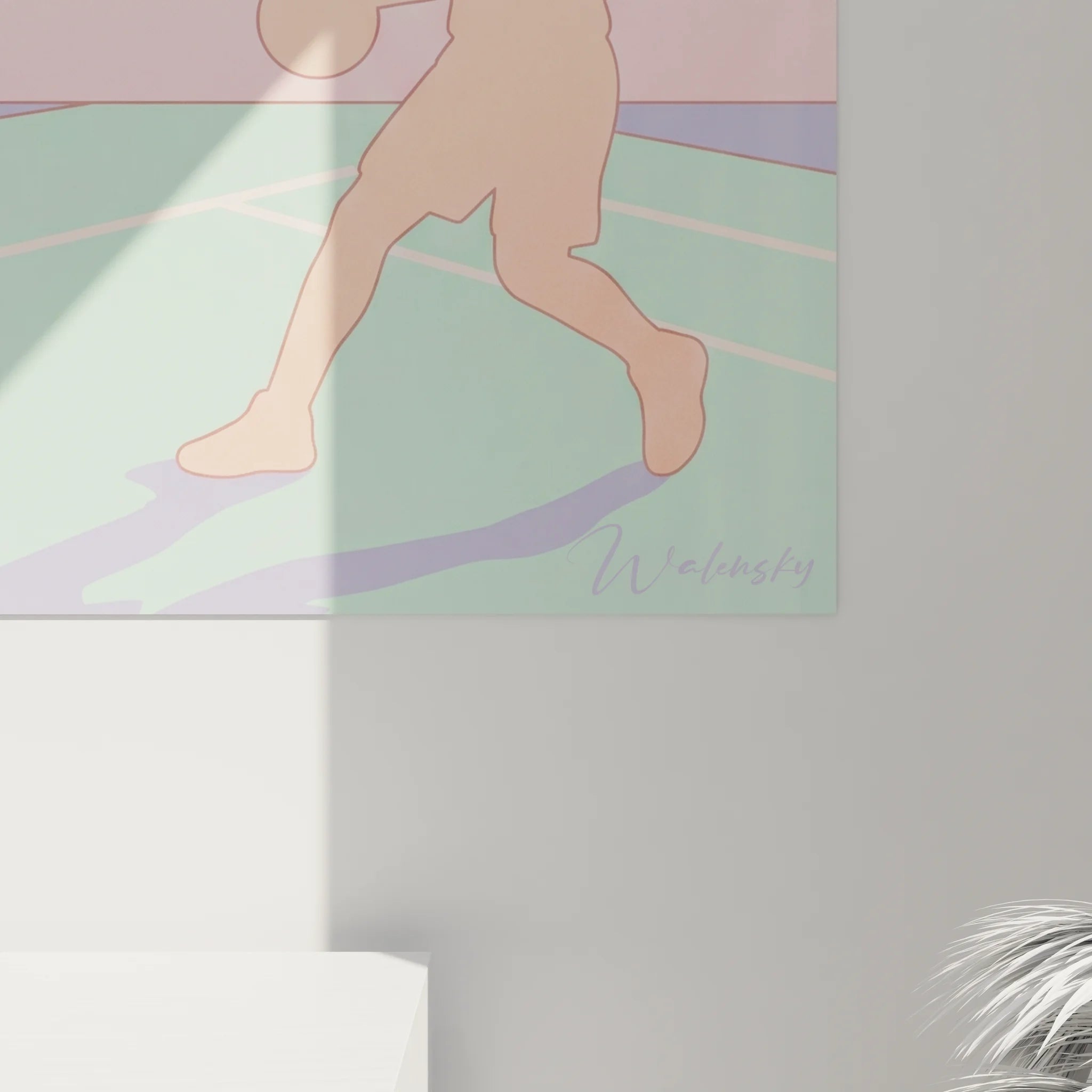 Vue d'ensemble tableau terrain basketball rose, décoration murale sport complète