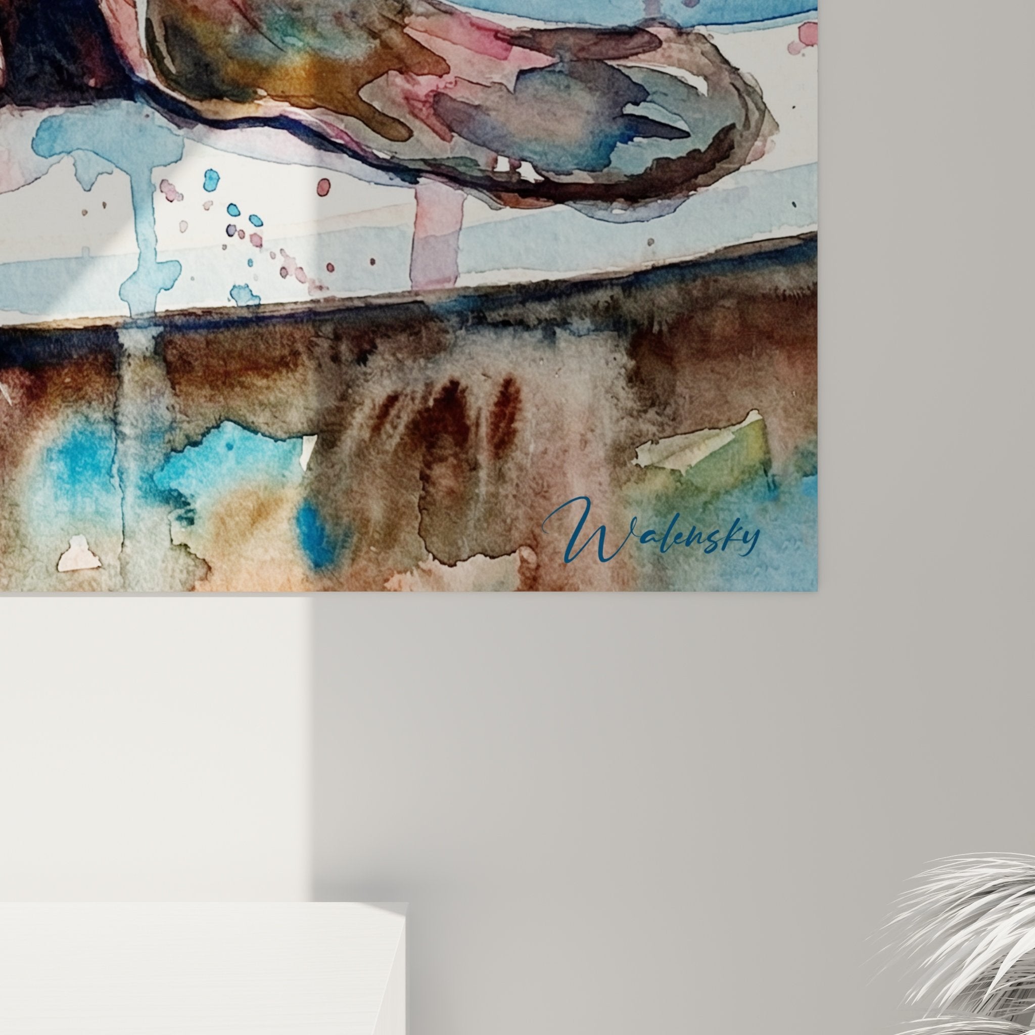 Vue d'ensemble du tableau Basset Hound aquarelle avec ses couleurs fluides et sa composition artistique touchante