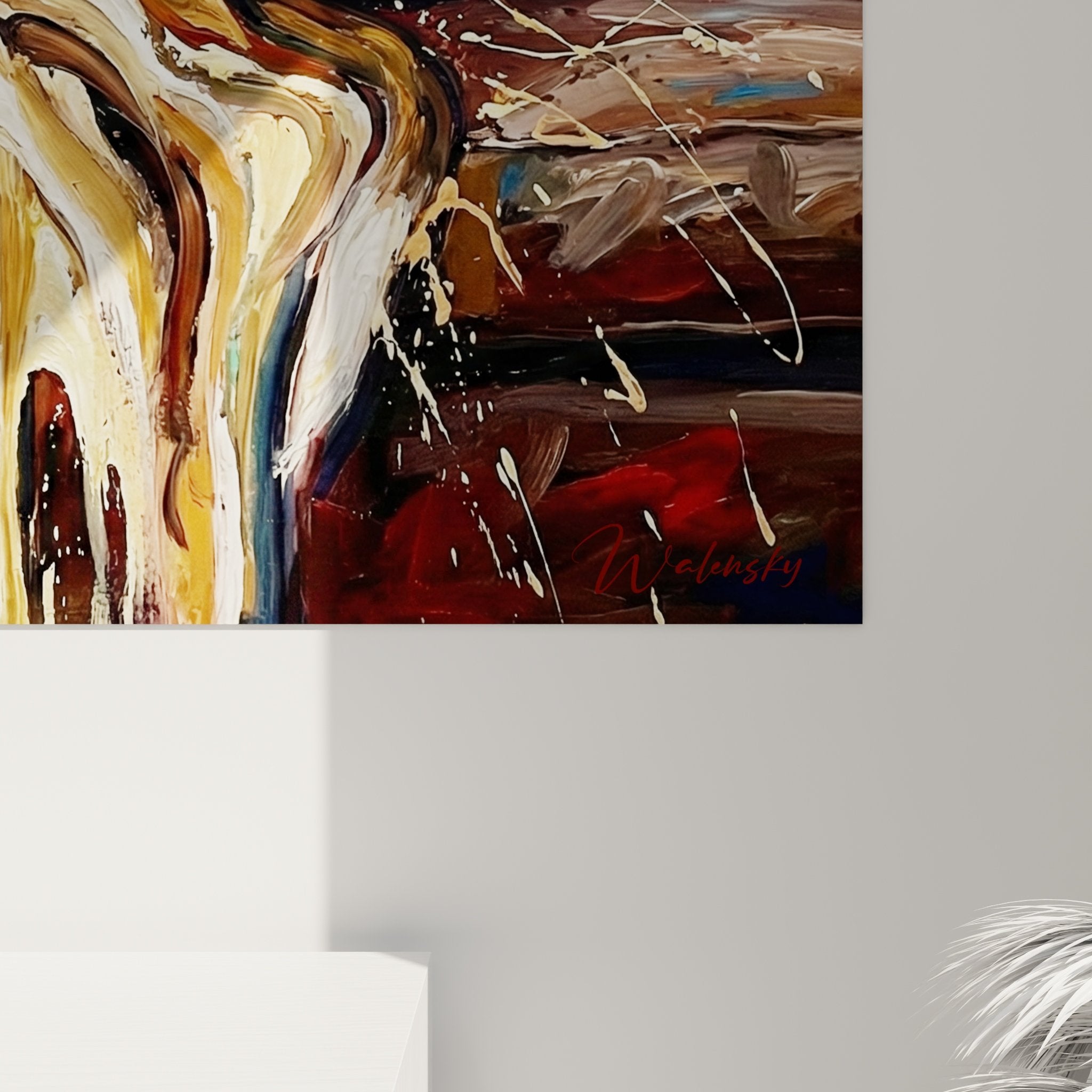 Vue ensemble tableau mural Basset Hound canapé art contemporain décoration intérieur moderne coloré