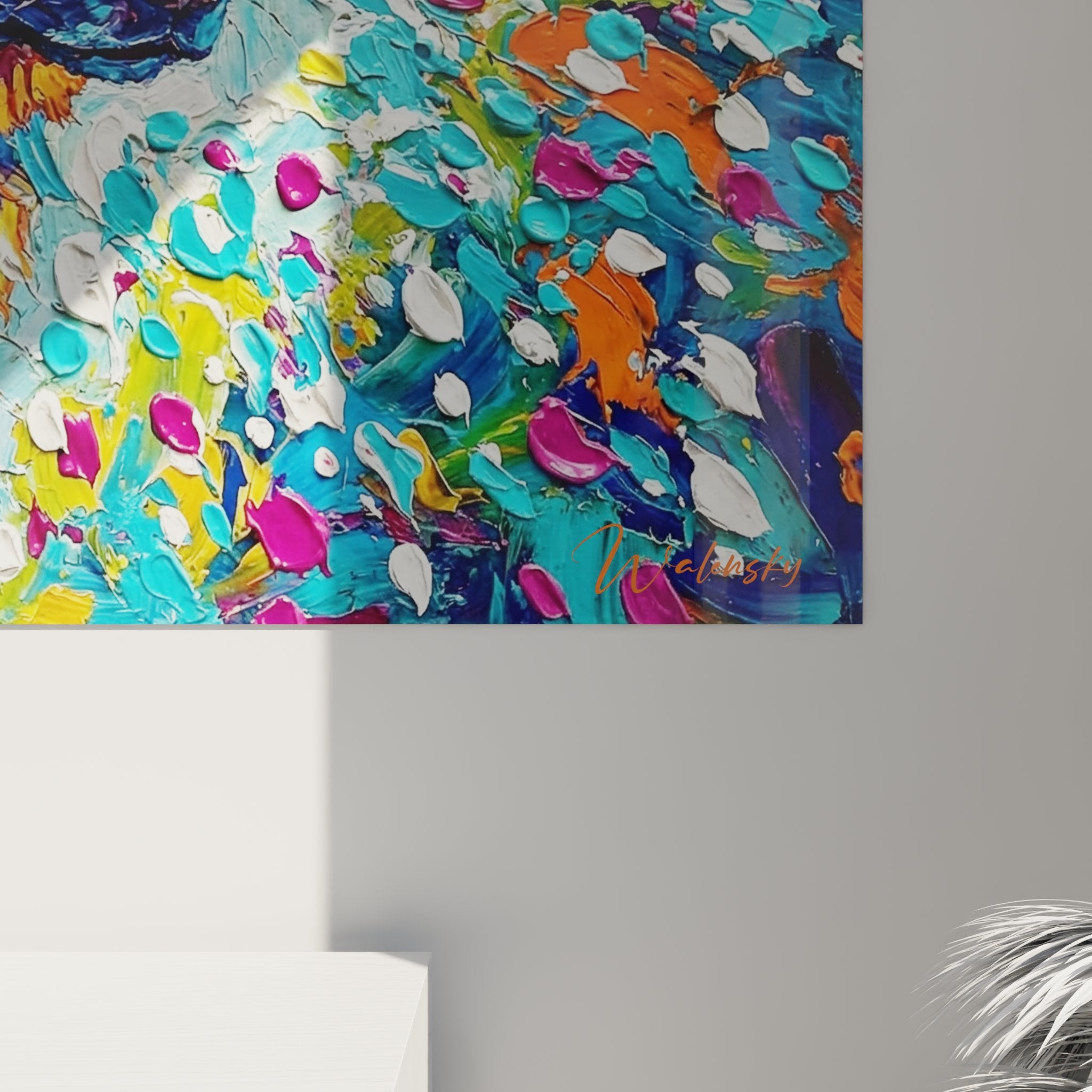 Übersichtsansicht Deutscher Schäferhund Kunstdruck Wanddeko farbige Spritzer zeitgenössische Wohnzimmerdekoration