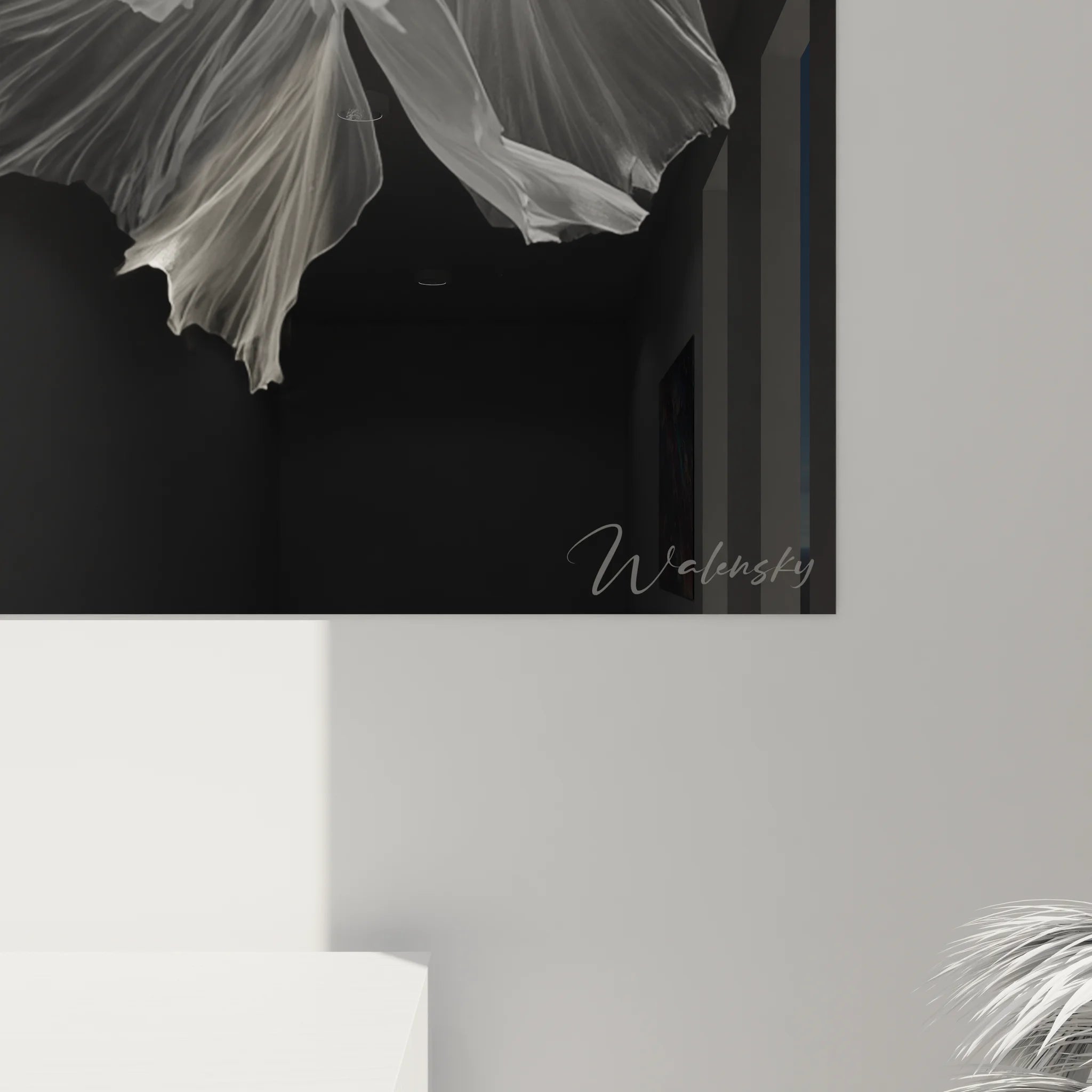 Vue d'ensemble tableau poissons betta décoratif noir et blanc - art mural aquatique contemporain