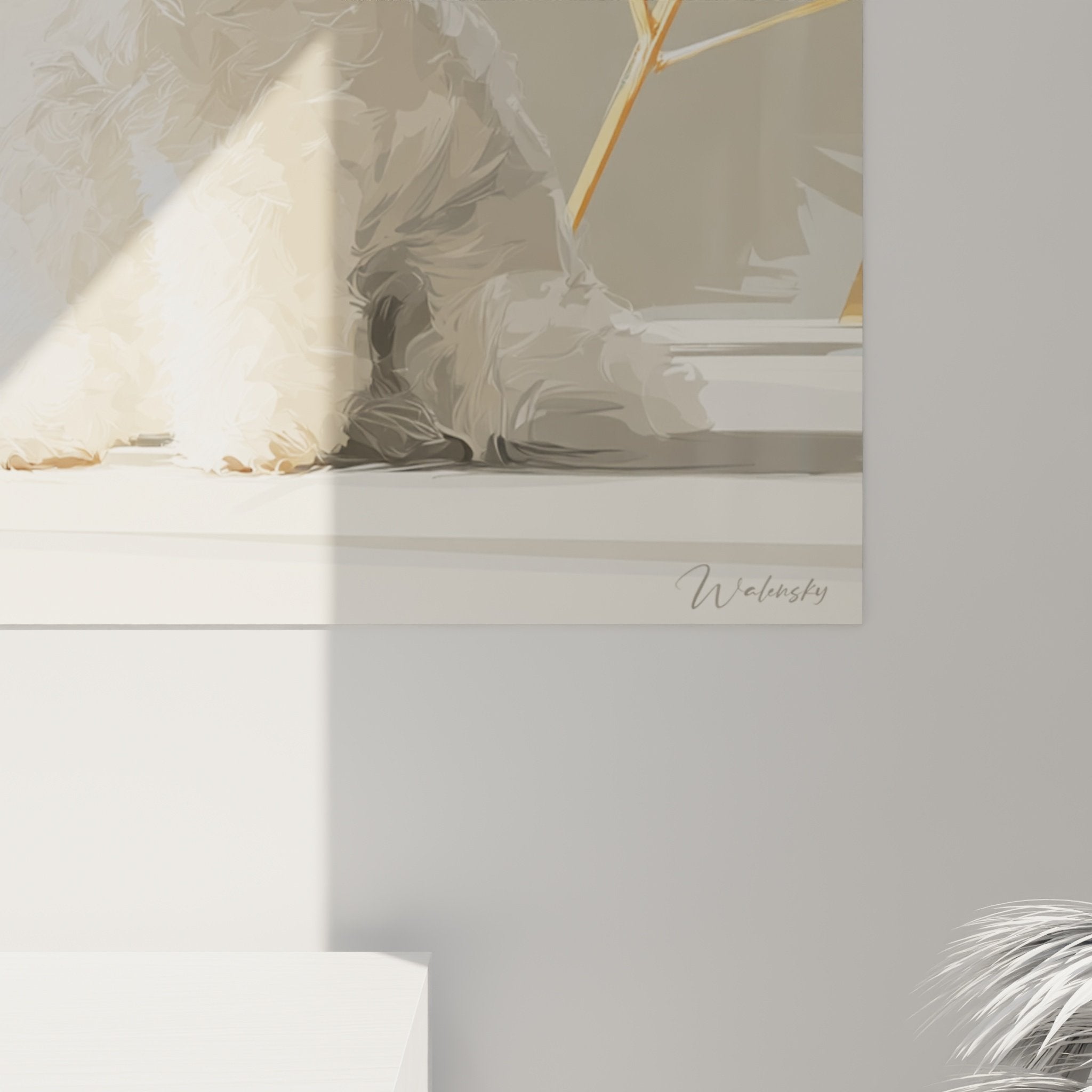 Vista d'insieme quadro bichon frise bianco decorazione interni moderno stile contemporaneo elegante