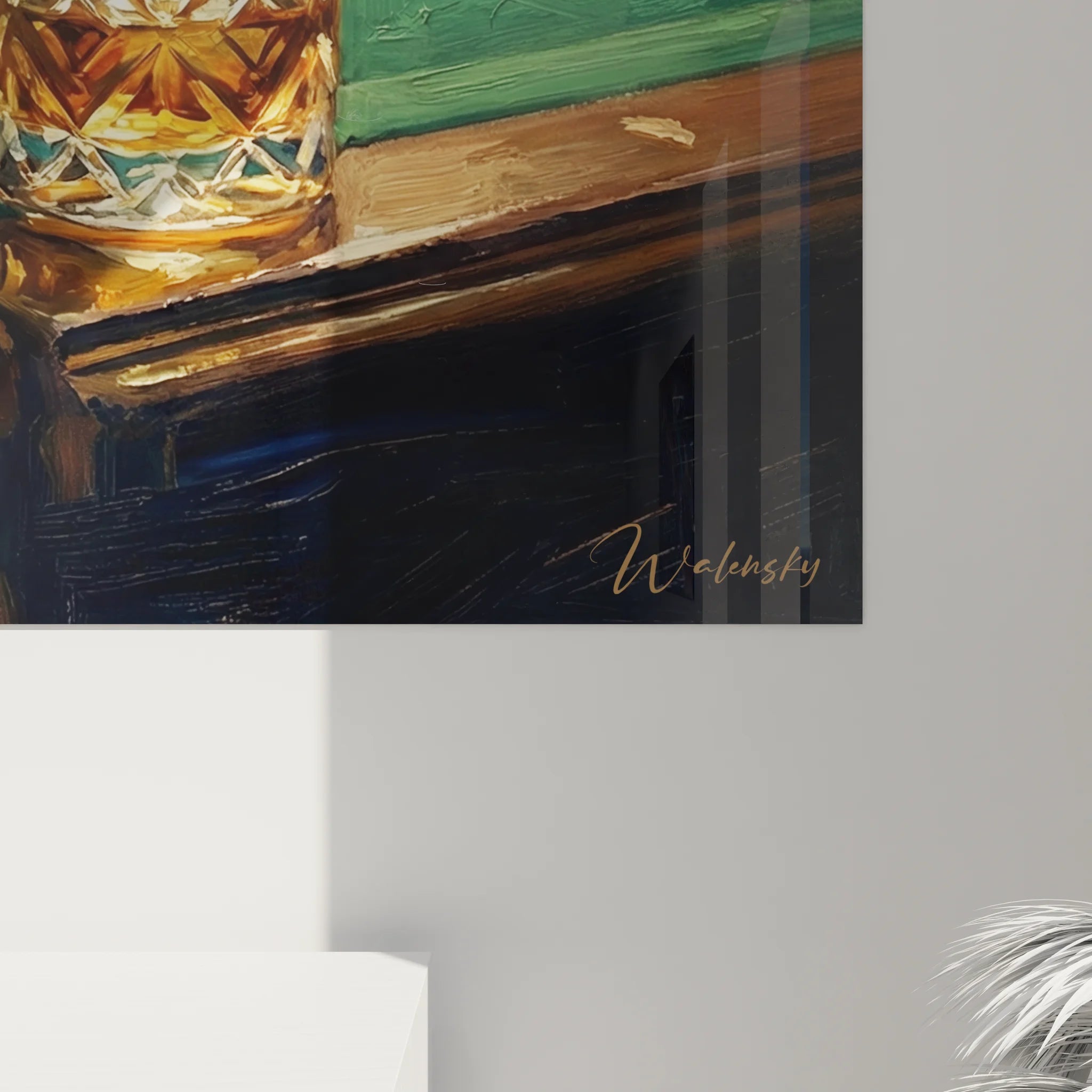 Vue d'ensemble tableau billard whisky montrant l'ambiance complète du club avec éclairage doré