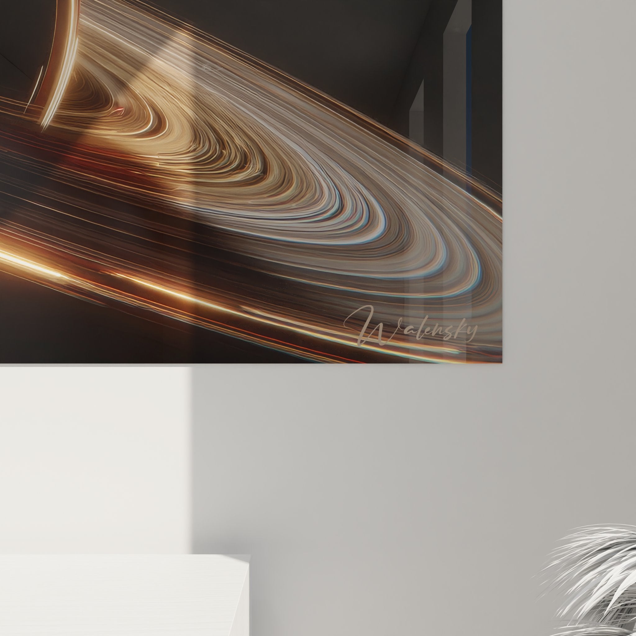 Vue ensemble tableau mural black hole dans intérieur moderne avec éclairage d'ambiance