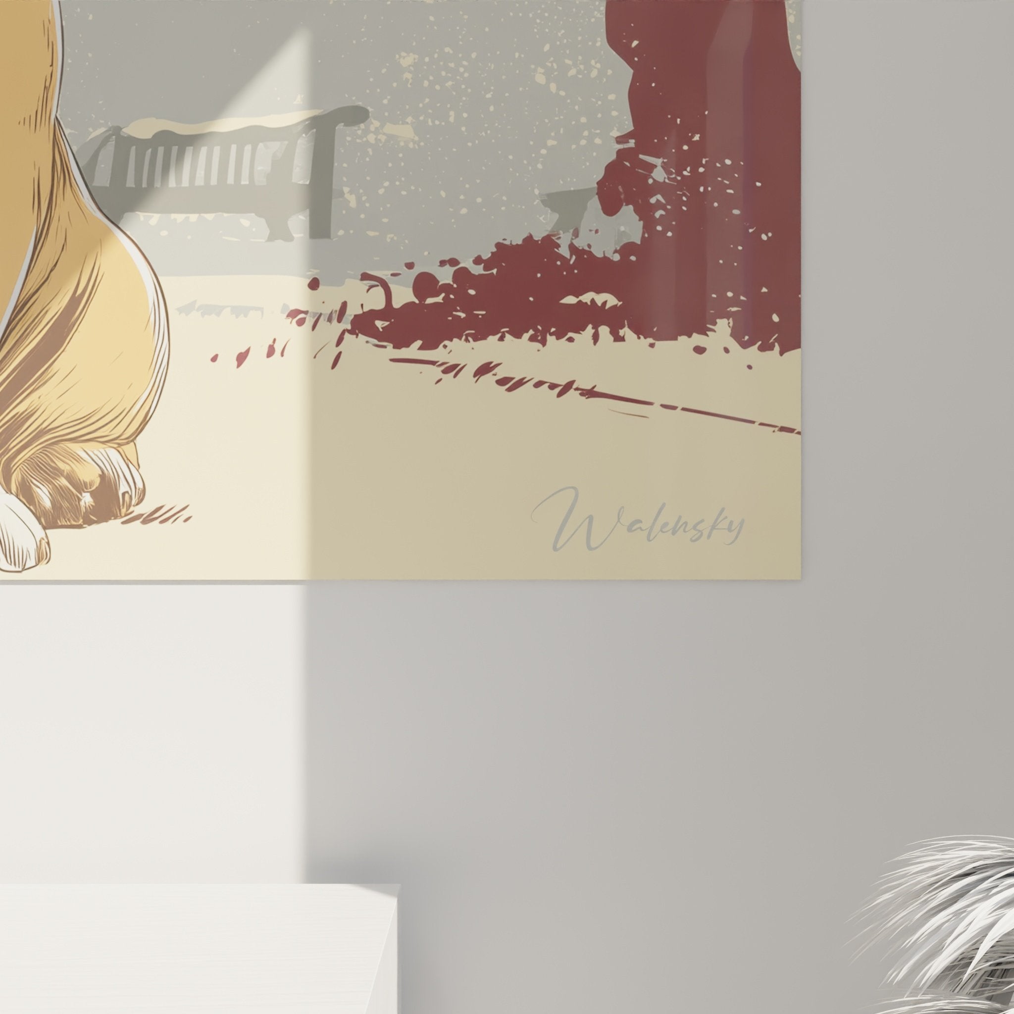 Vue d'ensemble tableau Bouledogue Anglais, style décoratif vintage, palette couleurs chaudes beige ocre