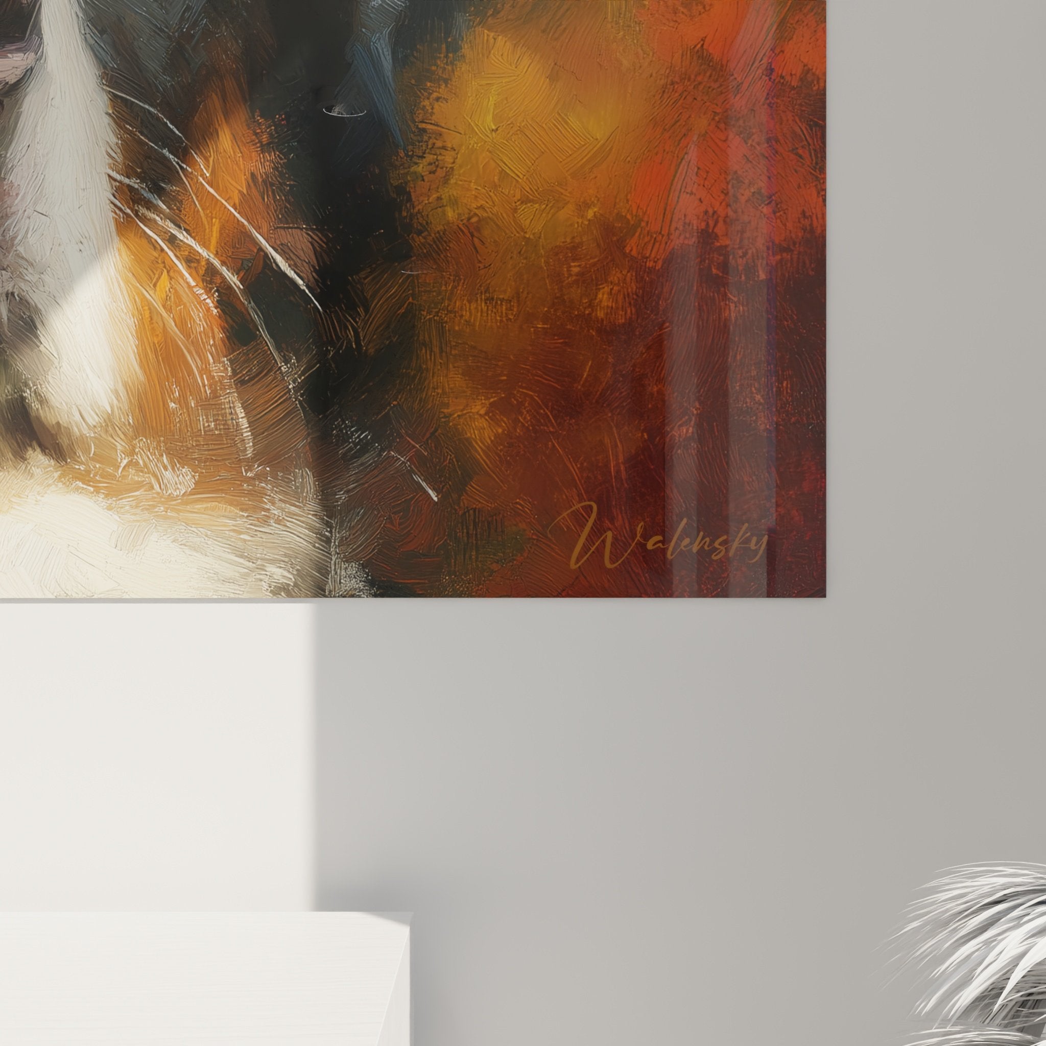 Bernese mountain dog painting interior decoration view autumn colors artistic dog portrait