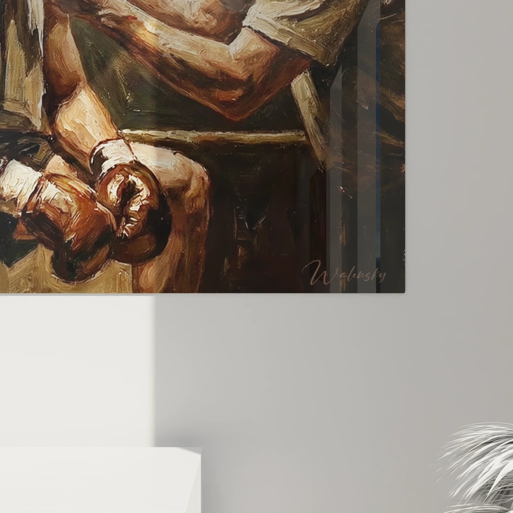 Vue ensemble tableau boxe art mural sport combat décoration intérieure moderne