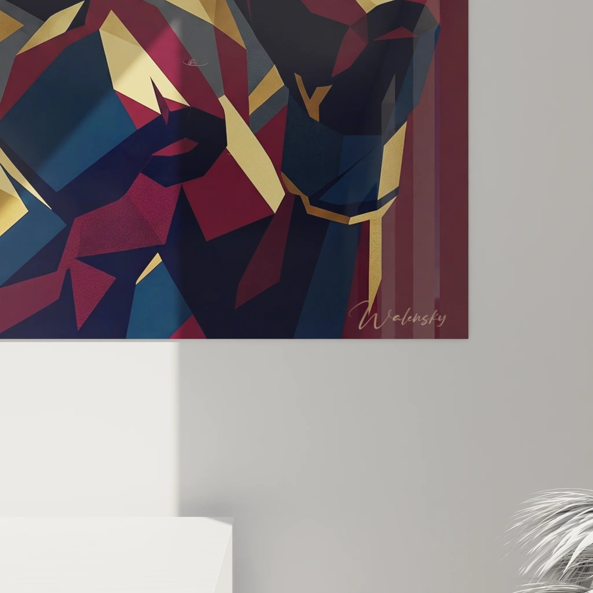 Vue ensemble tableau boxeur géométrique décoration murale moderne art contemporain sport combat