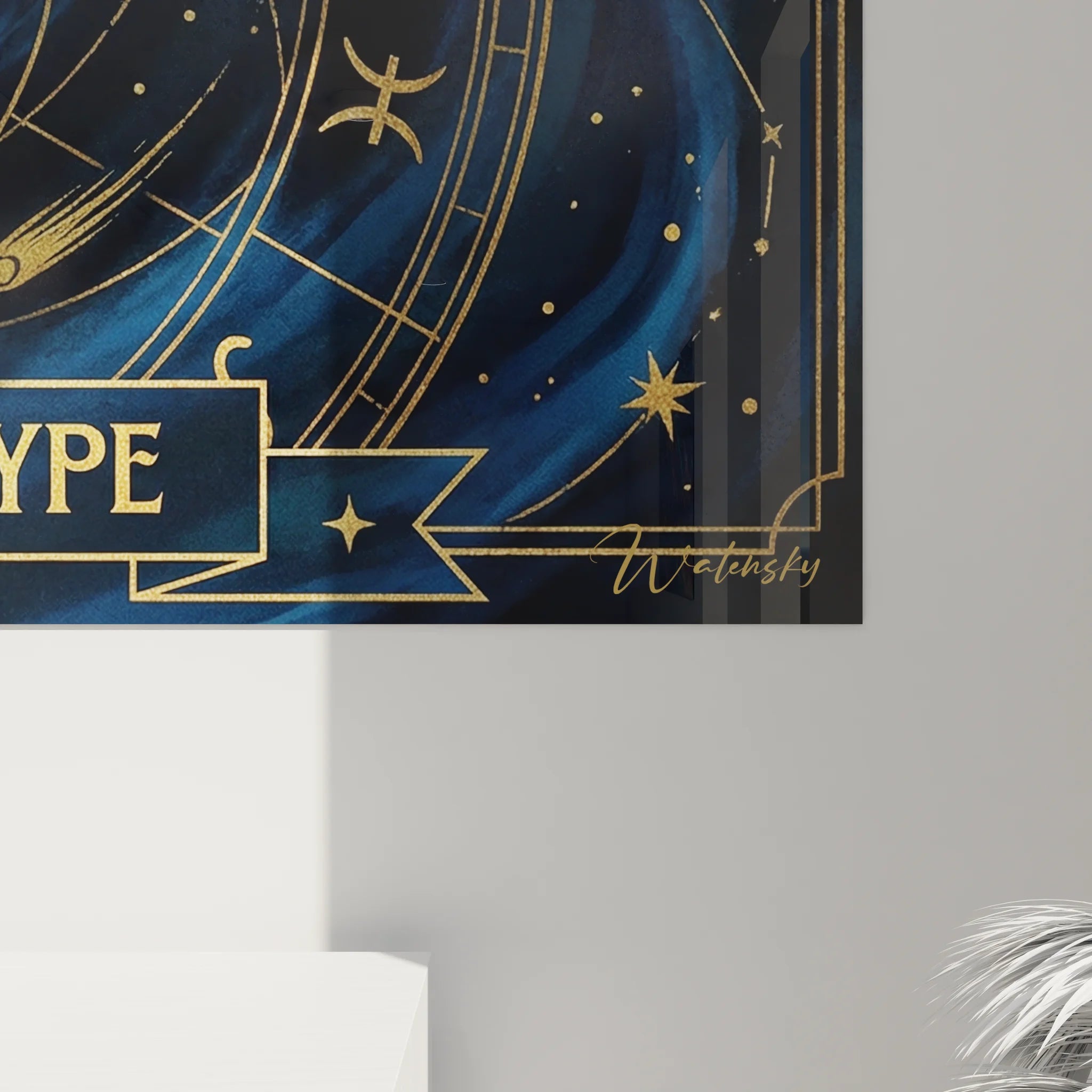 Vue ensemble tableau boxeur cosmic constellation décoration murale boxe art cosmique doré bleu