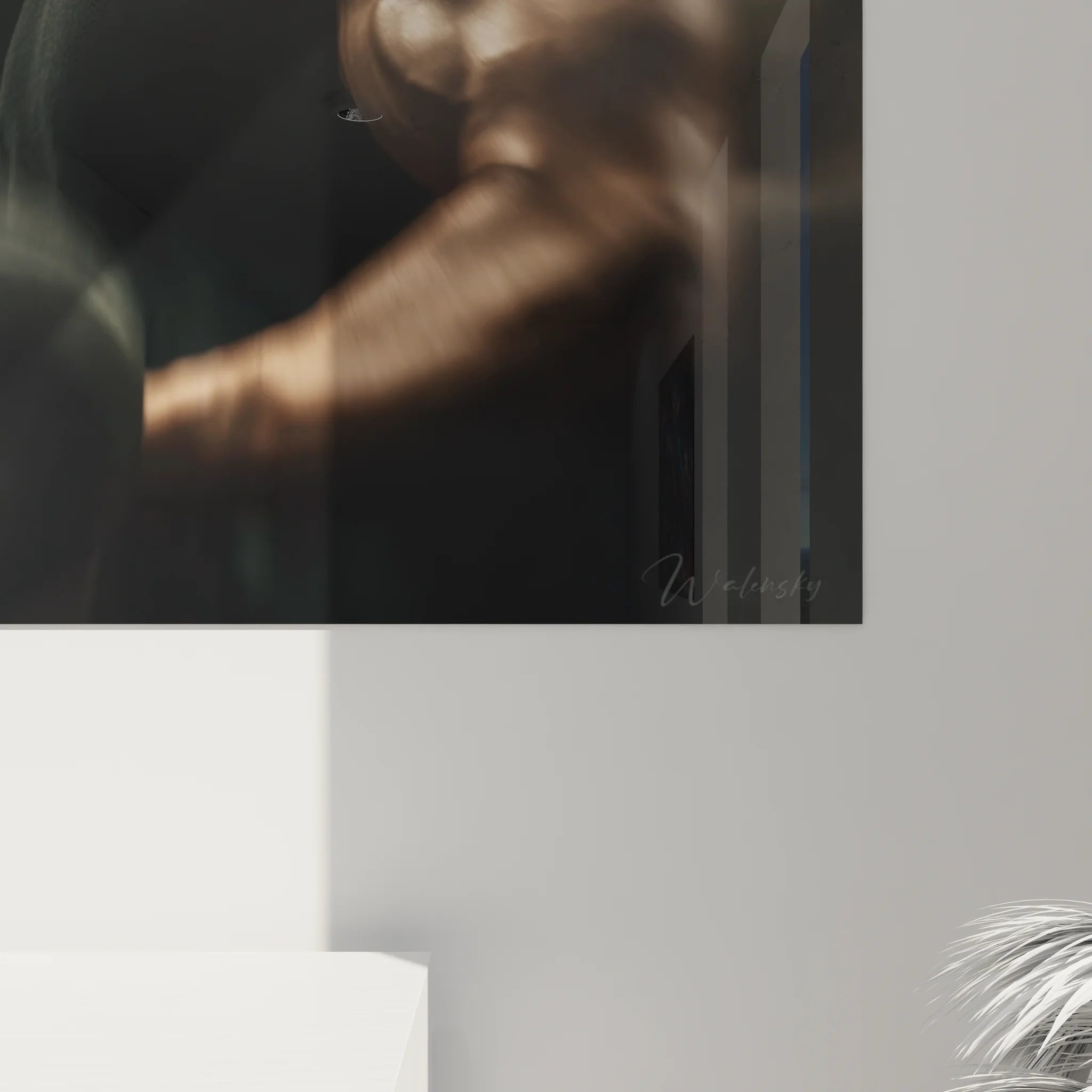 Vue ensemble tableau boxeur noir et blanc, art mural sport dans intérieur contemporain