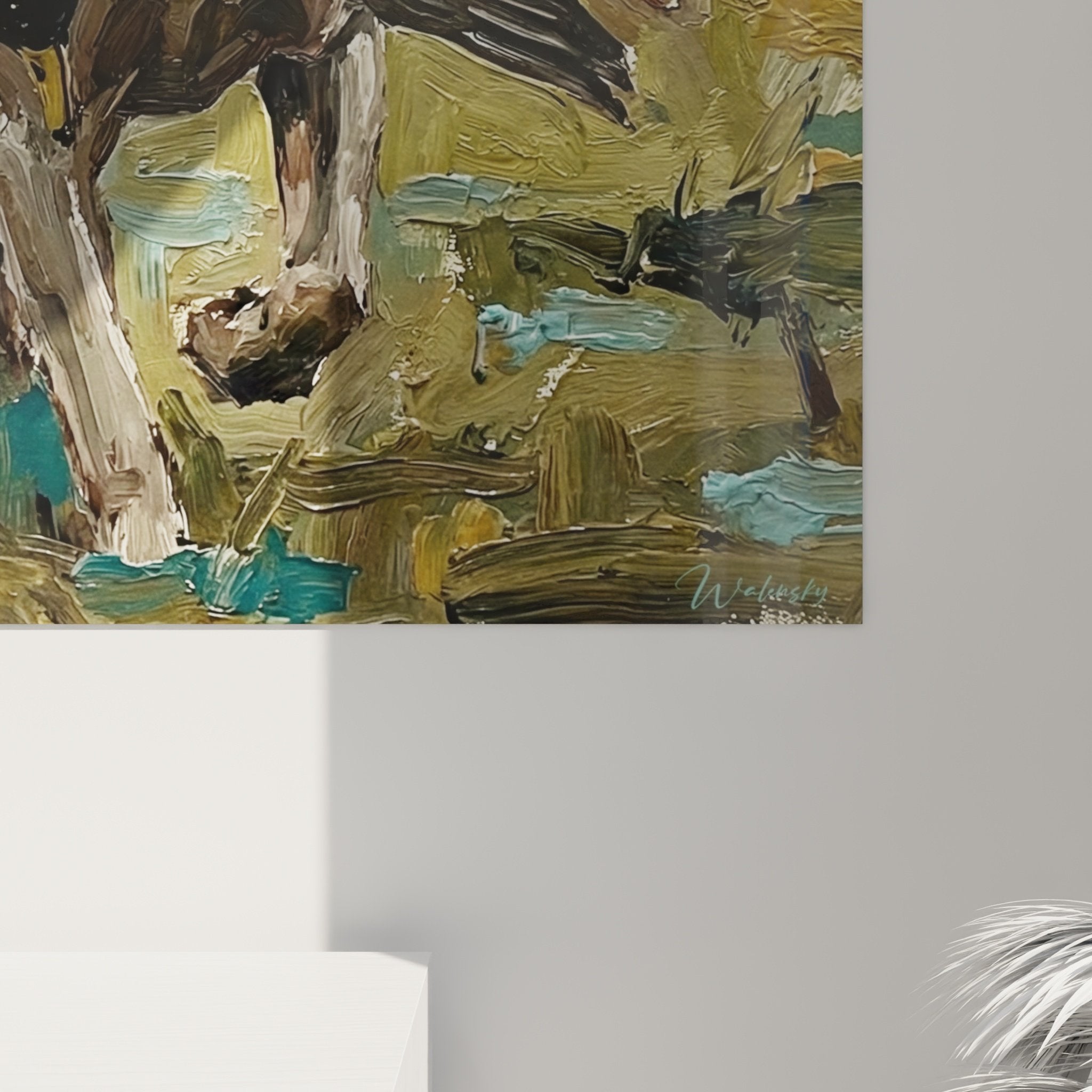 Übersichtsansicht Tierbild Weimaraner Jagdhund in zeitgenössischem Interieur