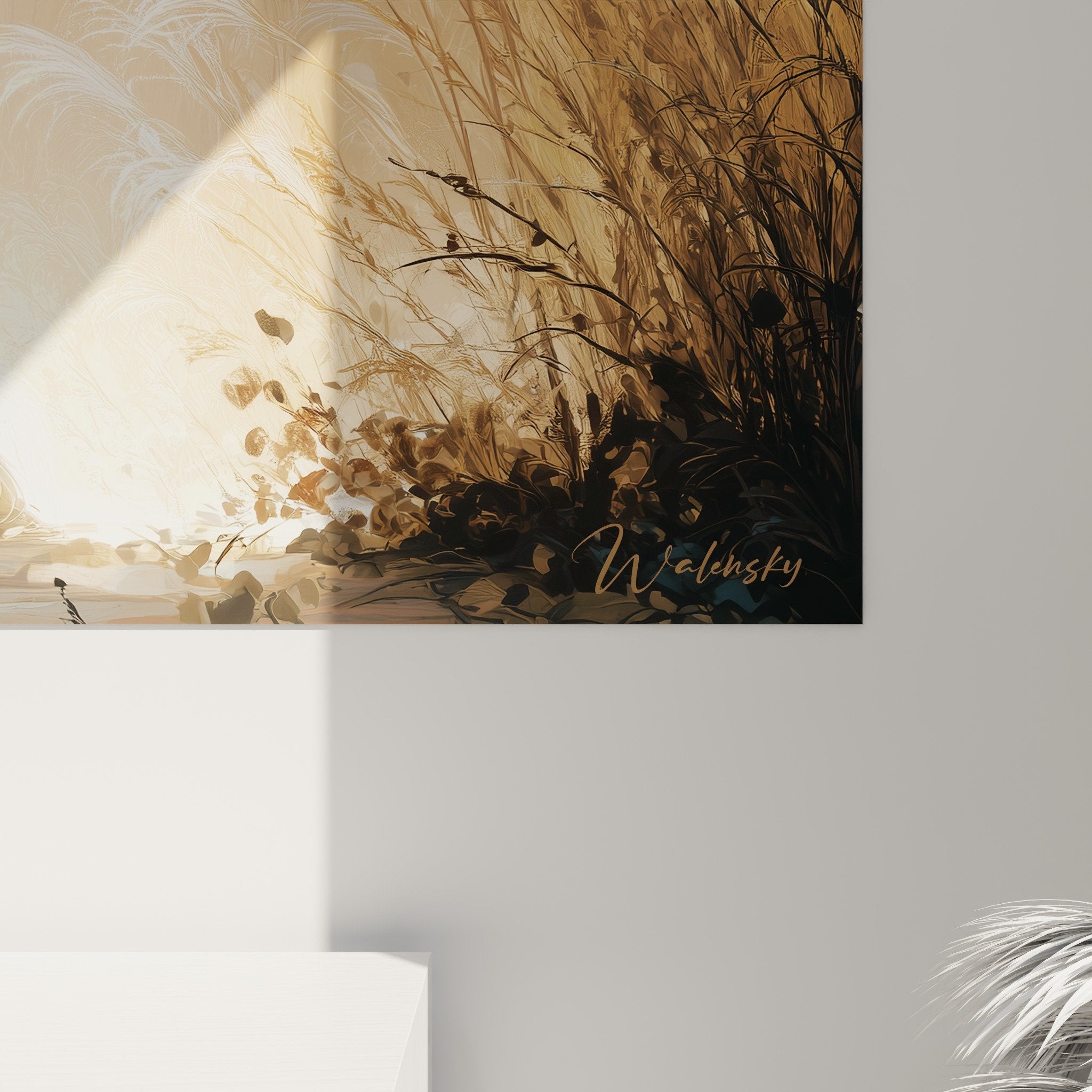 Panoramica del quadro Briard luminoso integrato in un interno moderno con toni caldi