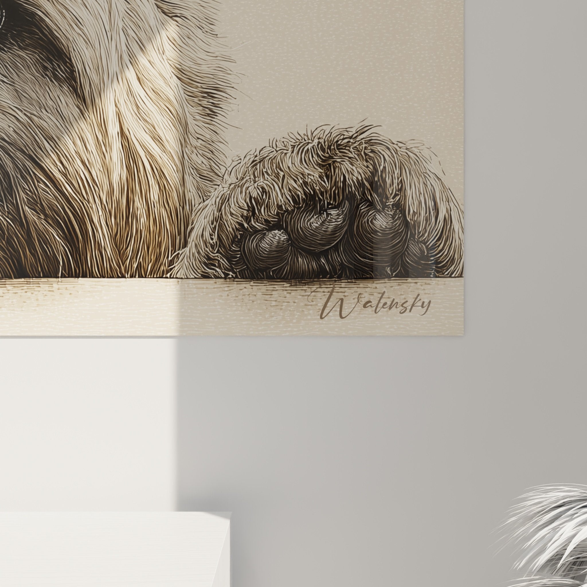 Vue ensemble tableau Cairn Terrier decoration interieure art mural chien portrait salon moderne