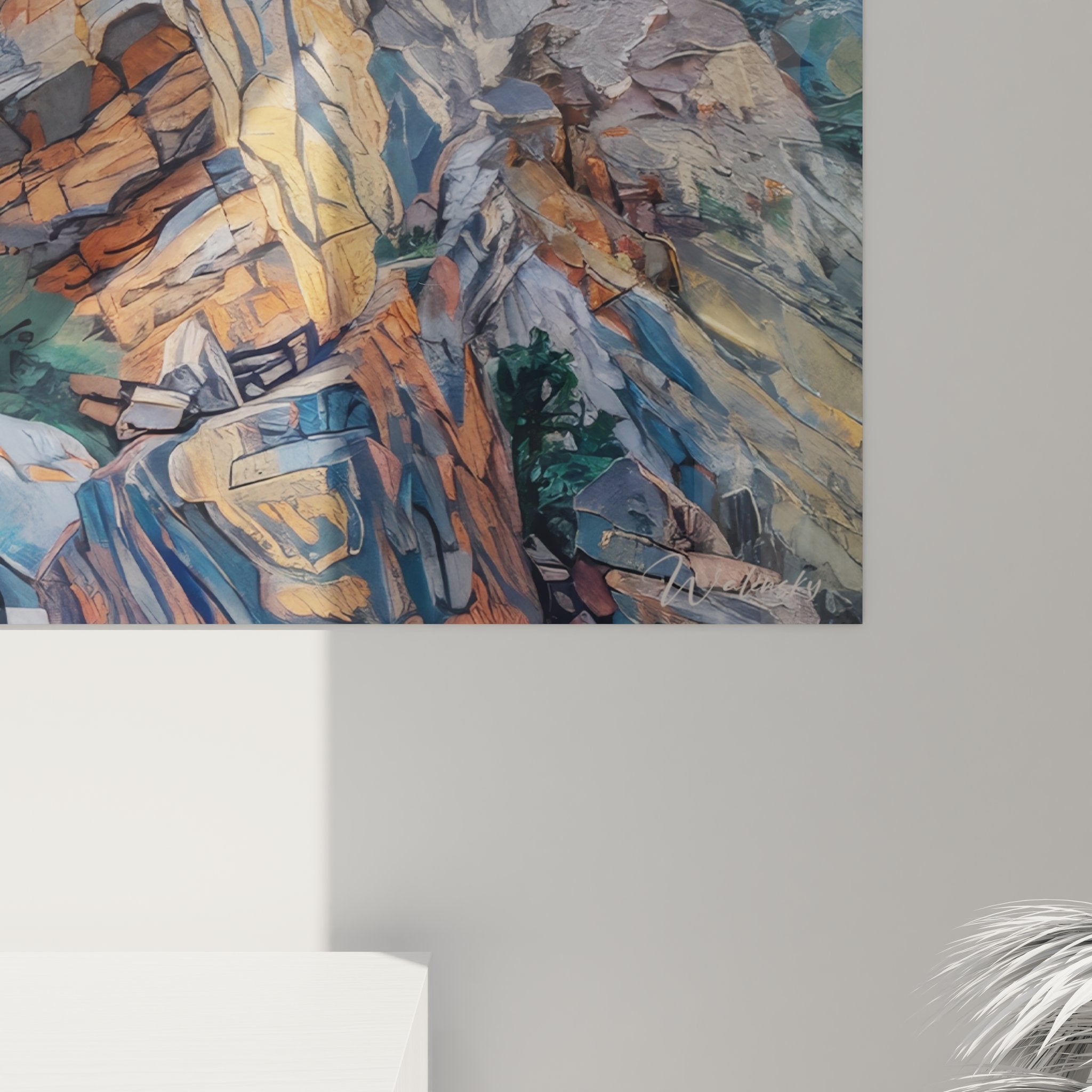 Vue ensemble tableau mural canyon avec paysage désertique et formations rocheuses majestueuses