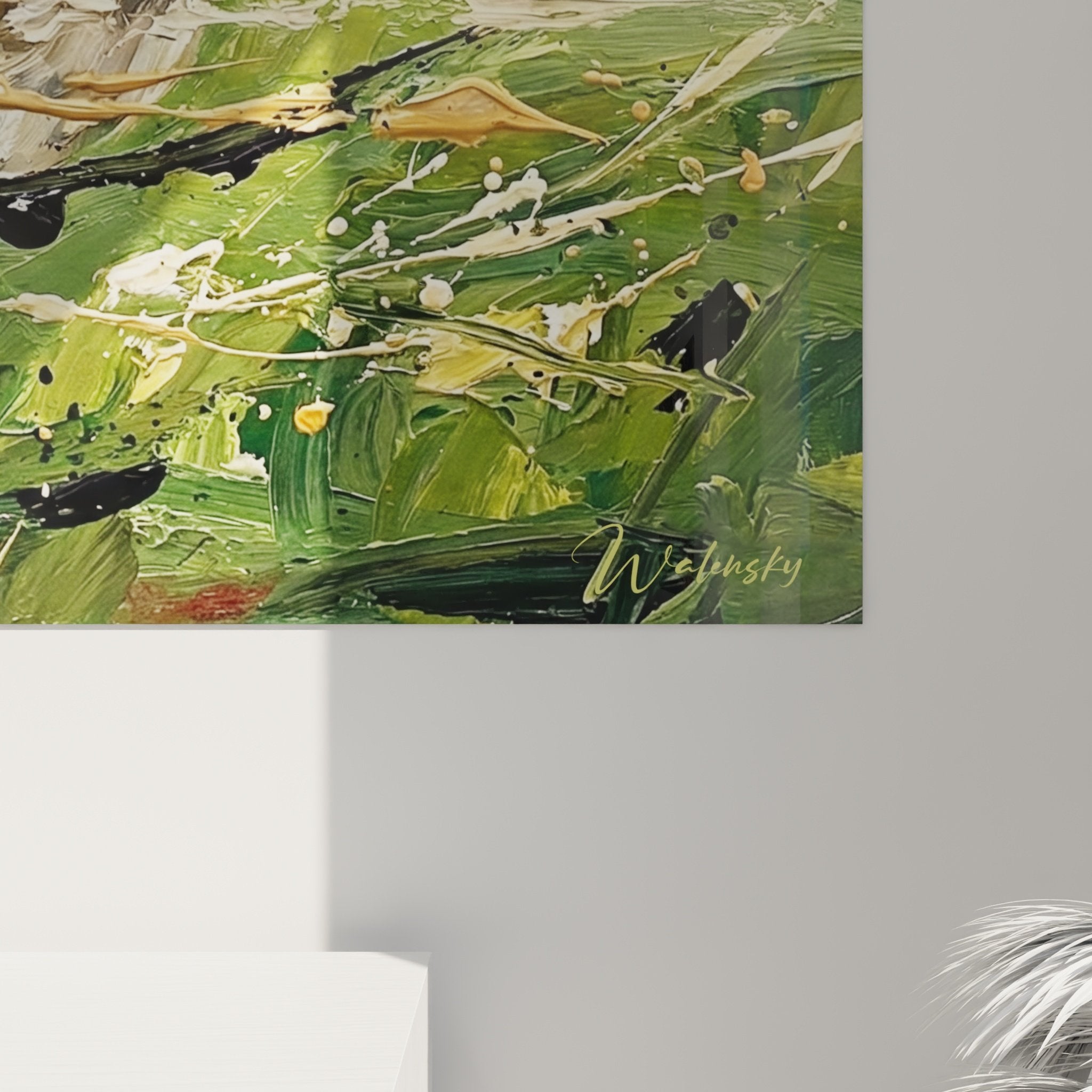 Overall view pug in motion painting interior decoration natural contemporary style