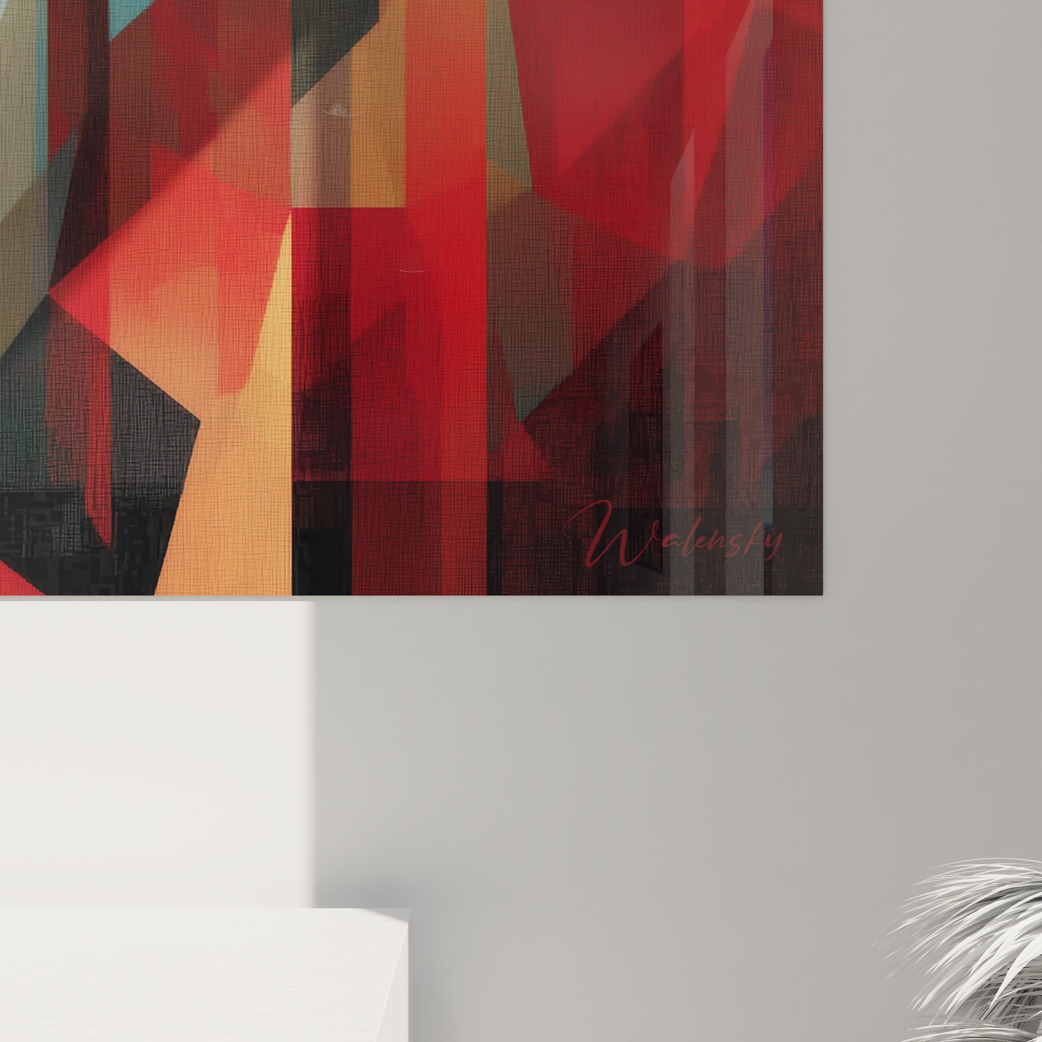 Vue ensemble tableau mural cascade abstraite, art géométrique paysage moderne