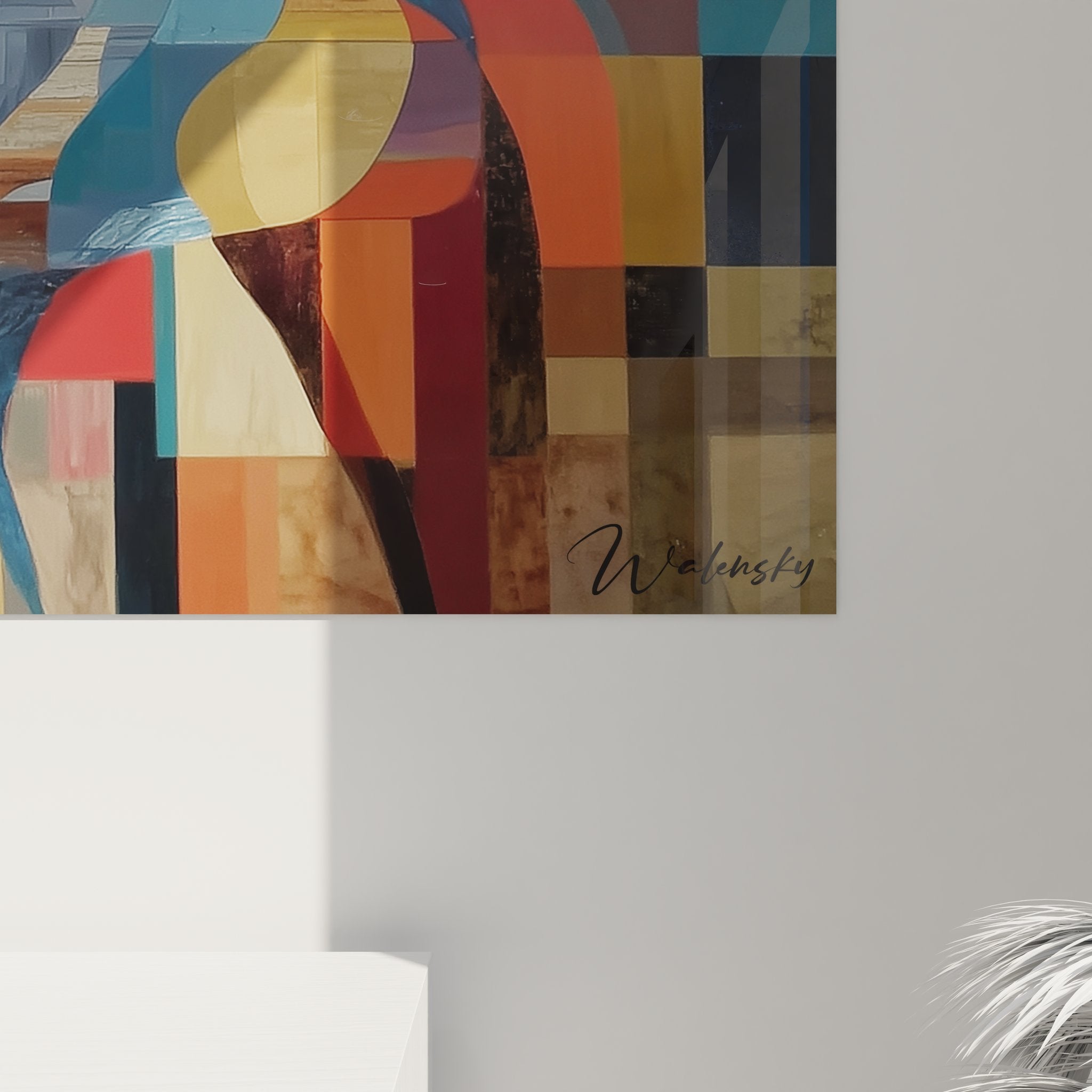 Vue d'ensemble tableau mural cascade design géométrique pour décoration intérieur contemporain
