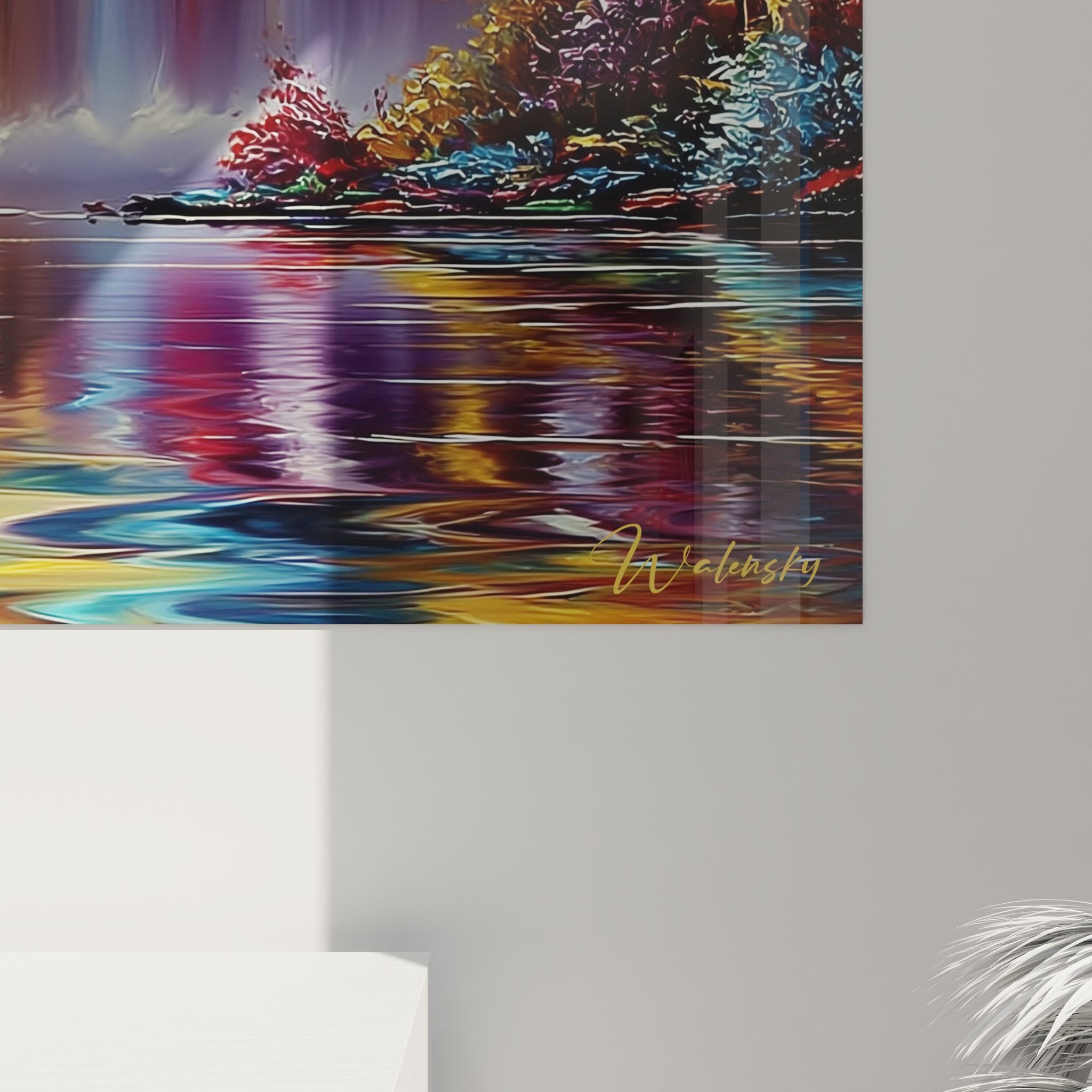 Vue d'ensemble tableau cascade fantastique - panorama complet de l'œuvre aux couleurs chatoyantes